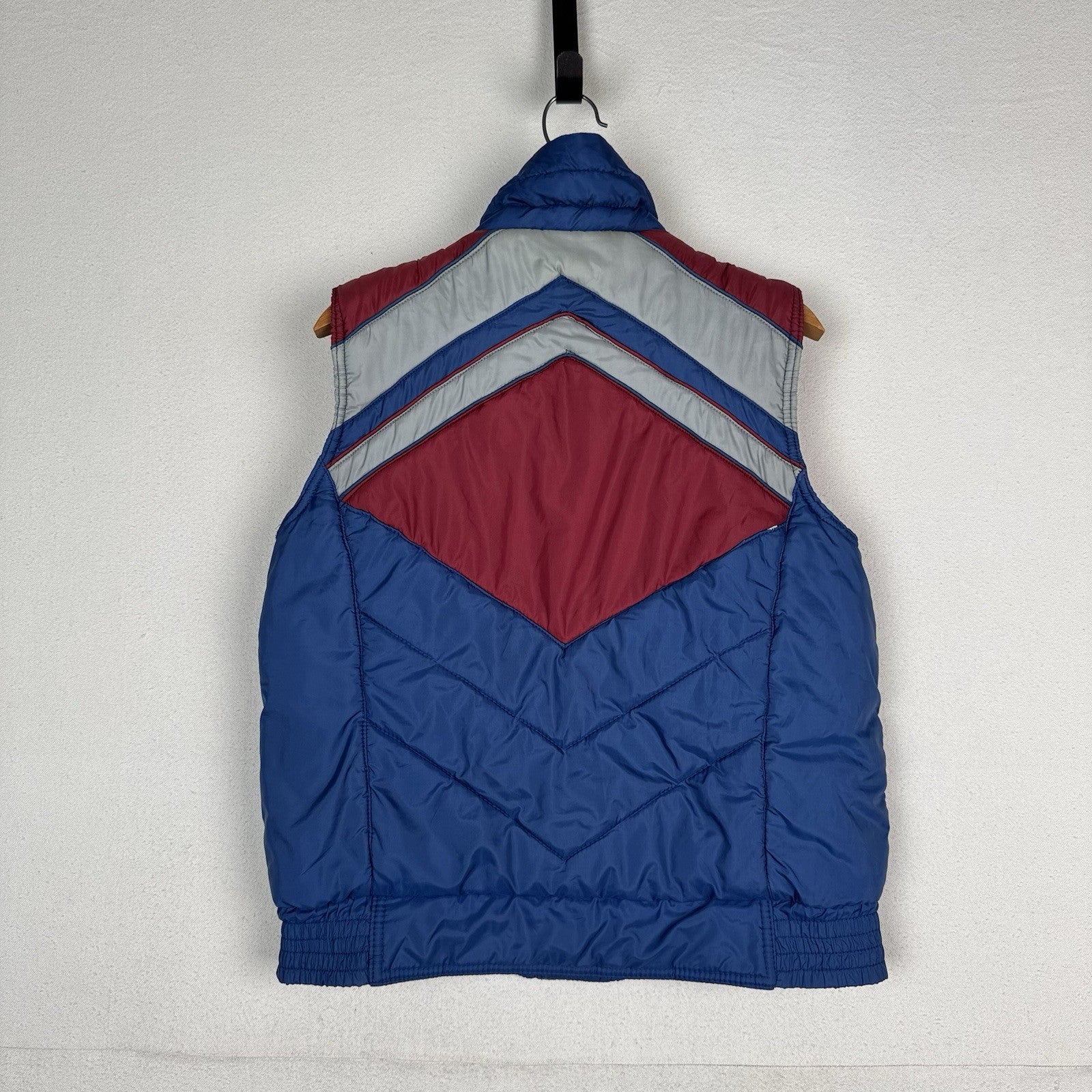 Vtg 70-80s Alpine Ski Puffer Vest Mens M Gray Blue Red Color Block Snap Front