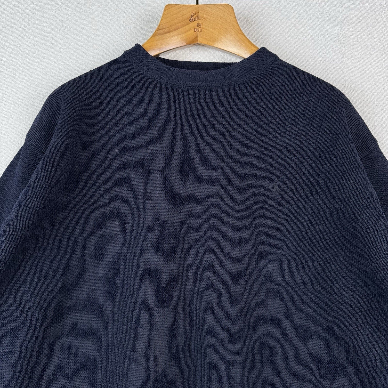 90’s Vintage Polo Ralph Lauren Men’s Large Linen Knit Crewneck Sweater Navy Blue