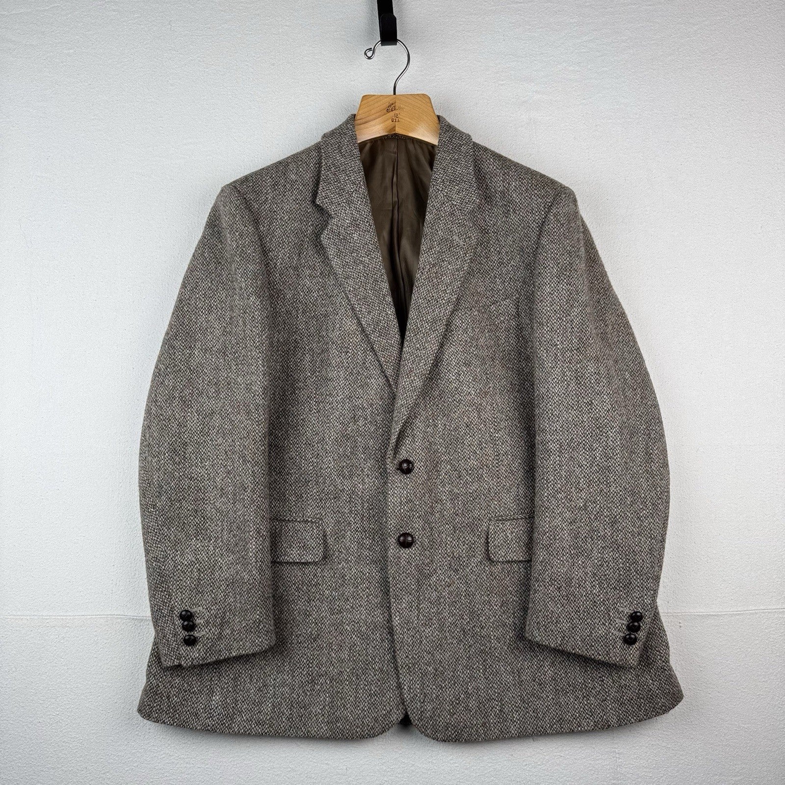 Harris Tweed Sport Coat 46R Brown Green 100% Wool Jacket Blazer