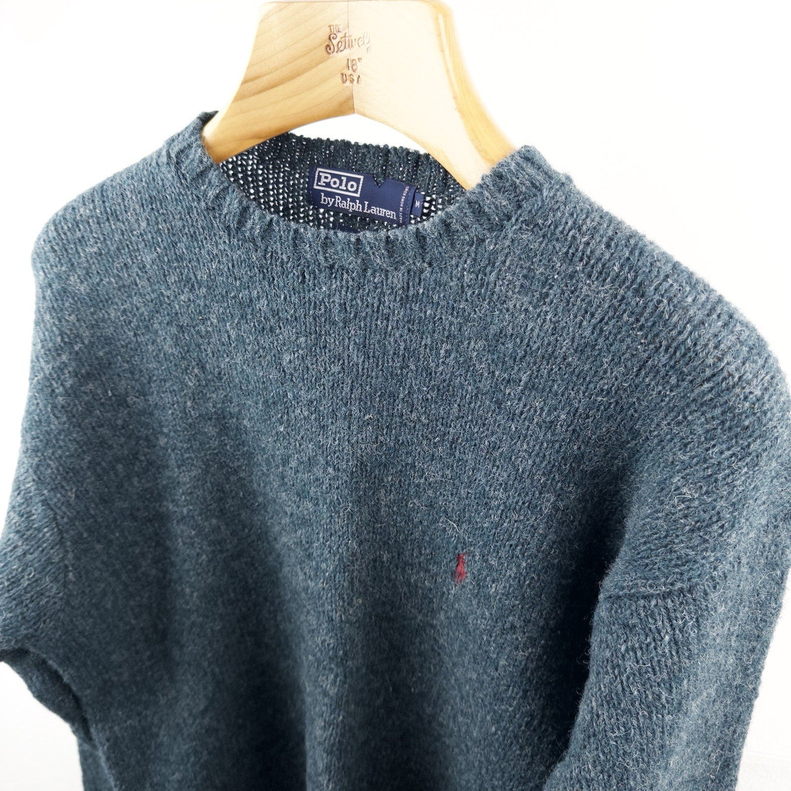 90’s Vtg Polo Ralph Lauren Men’s M 100% Wool Sweater Heathered Teal Blue Green