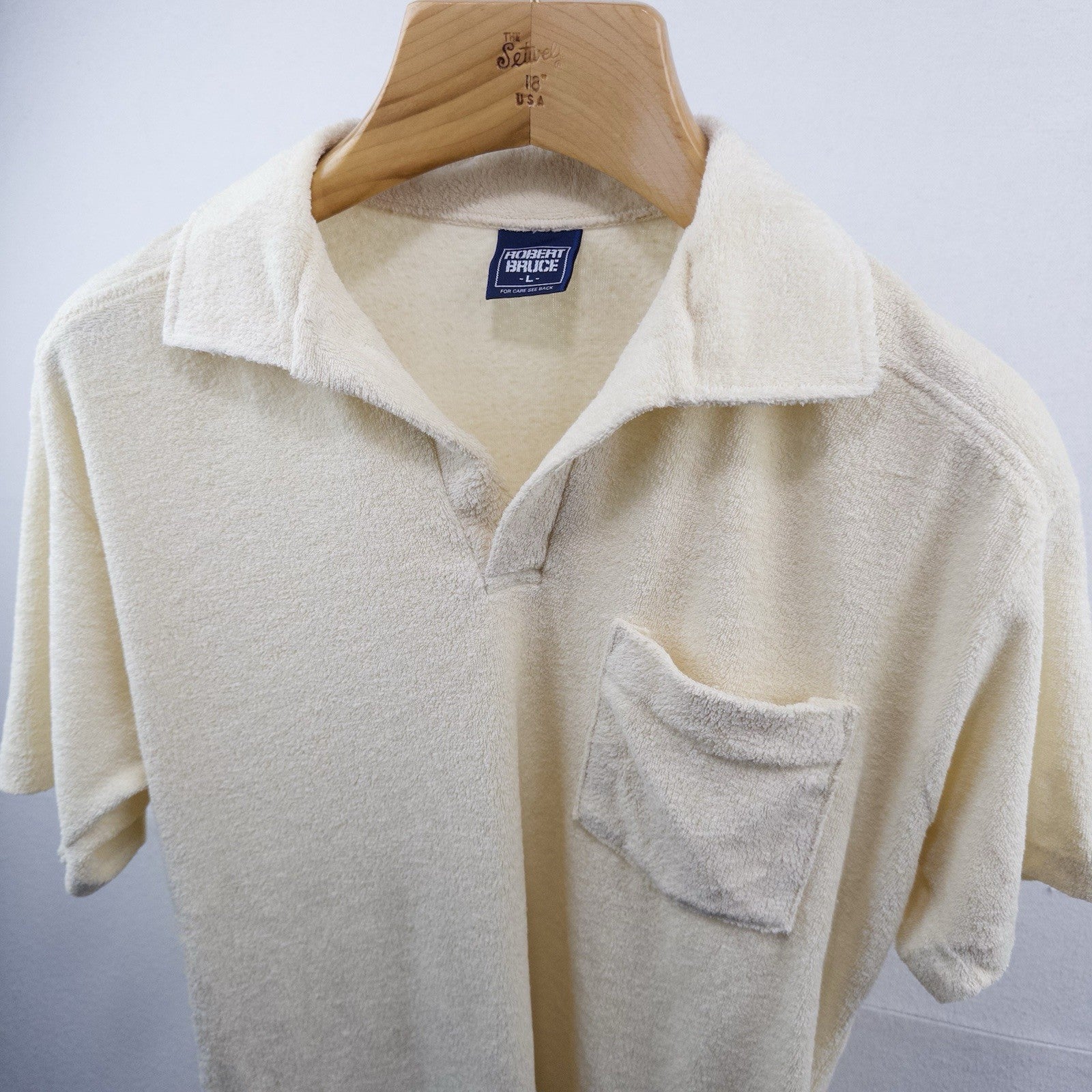 70’s Vtg Robert Bruce Terry Cloth Polo Shirt Mens L Yellow Resort Beach Made USA