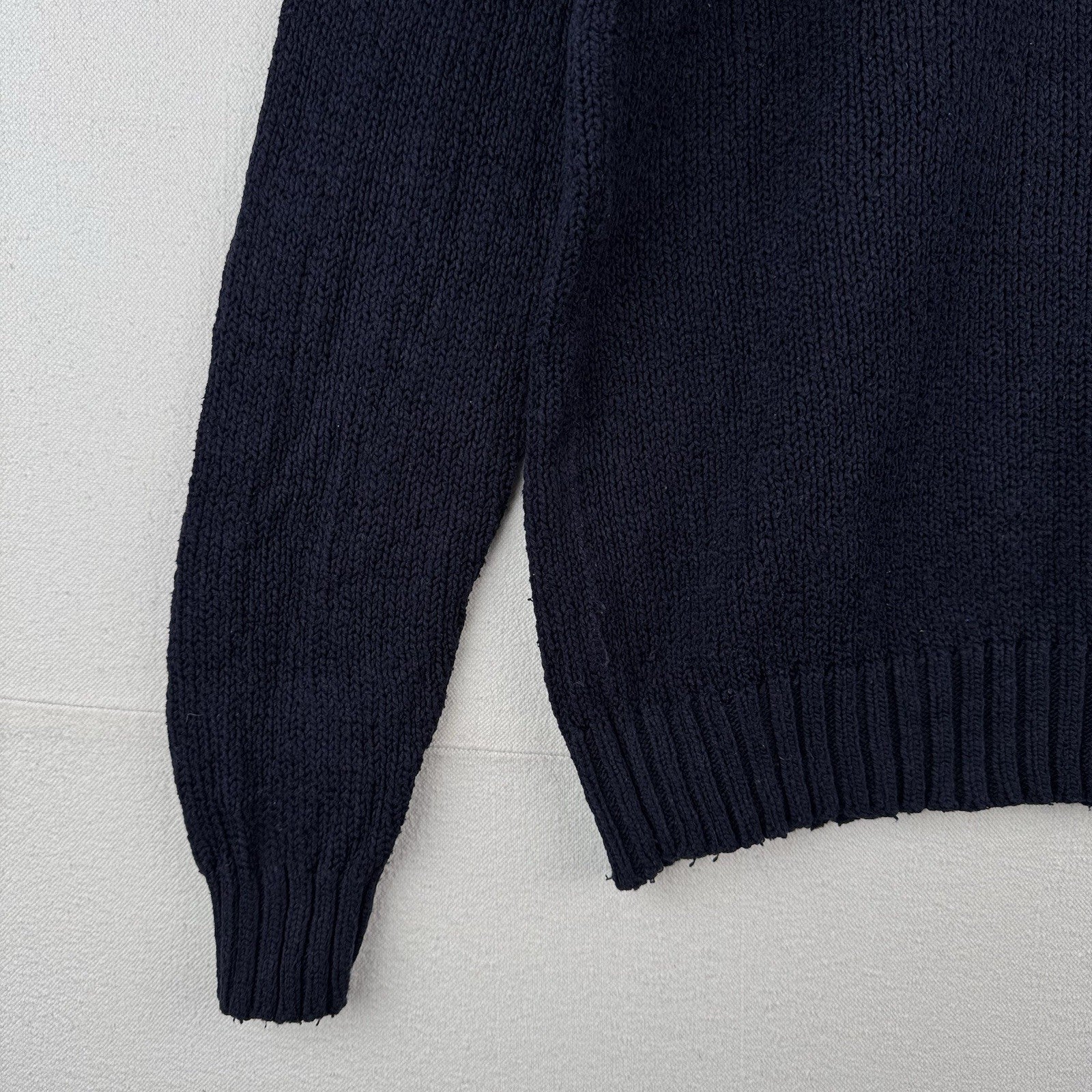90s Vtg Polo Ralph Lauren Sweater Men's M Navy 100% Cotton Crewneck Red Pony