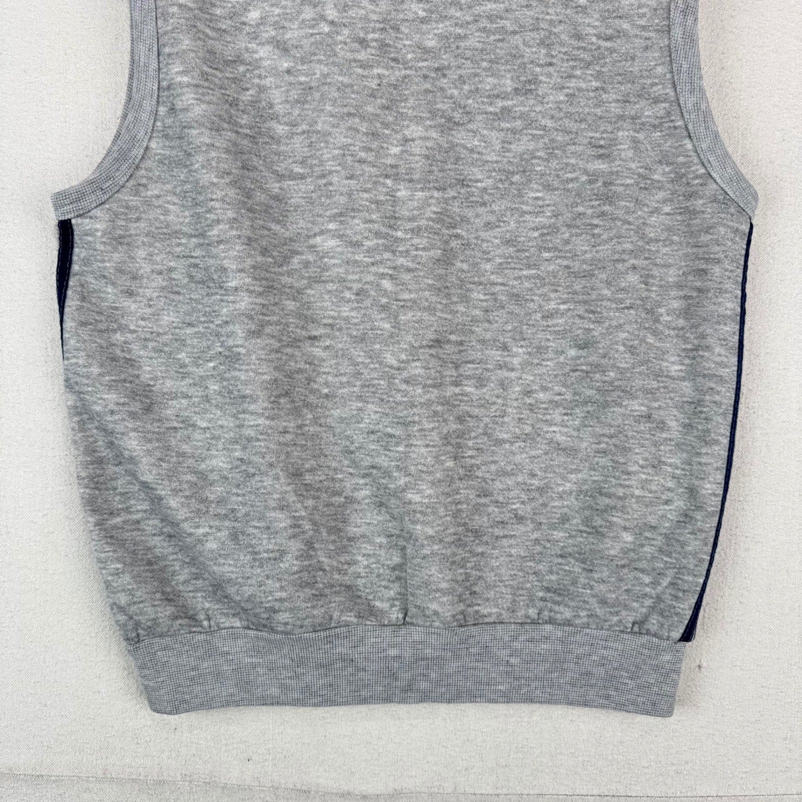 70's Vintage Bassett Walker Large Crewneck Sweatshirt Vest Gray Blue Stripes