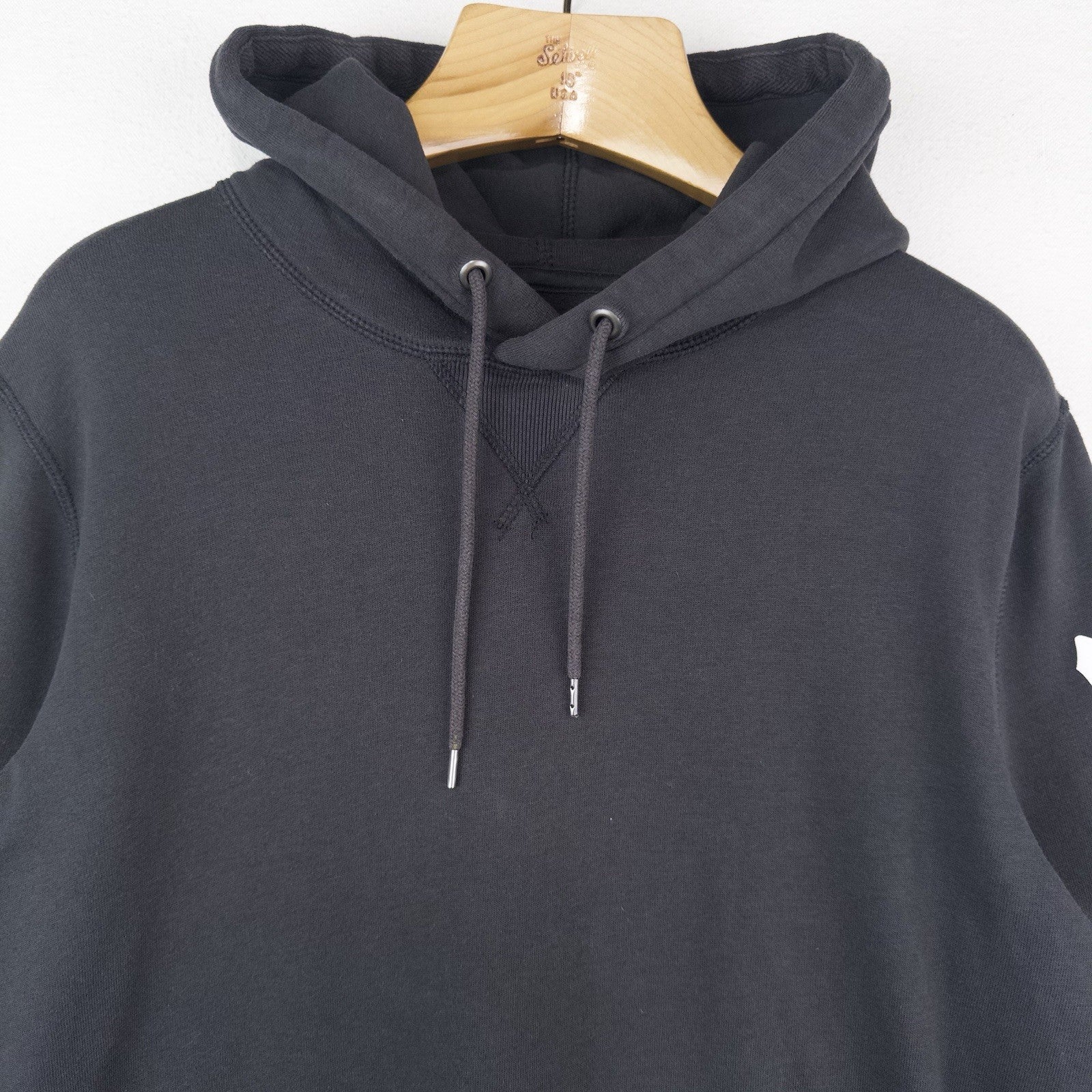 Abercrombie & Fitch Soft Hoodie Black Gray Mens M Exploded Spelled Out Back Logo