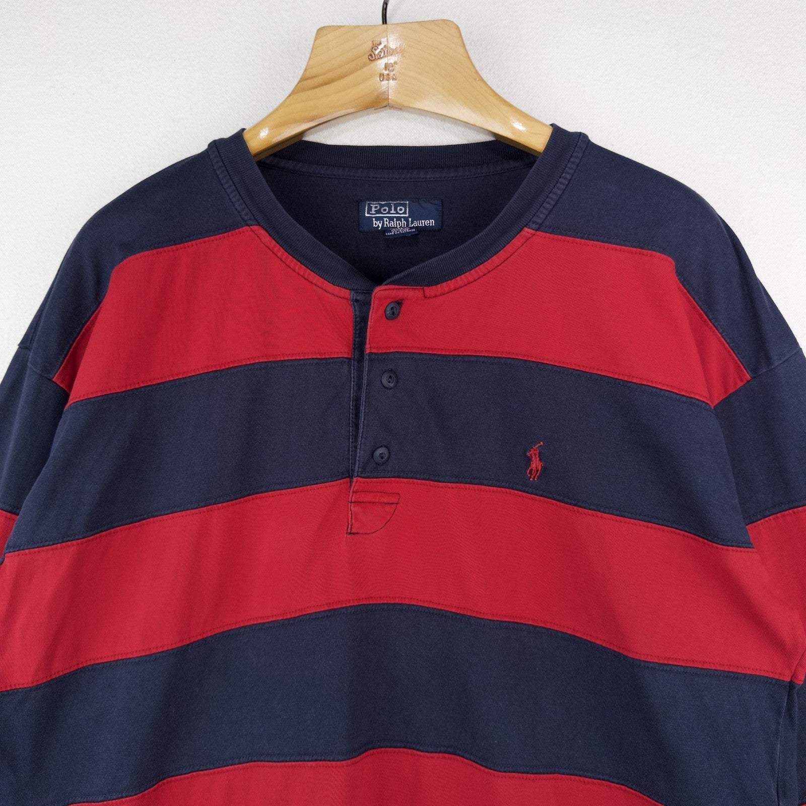 90’s Vtg Polo Ralph Lauren Henley Colorblock Striped Long Sleeve Shirt Men’s L