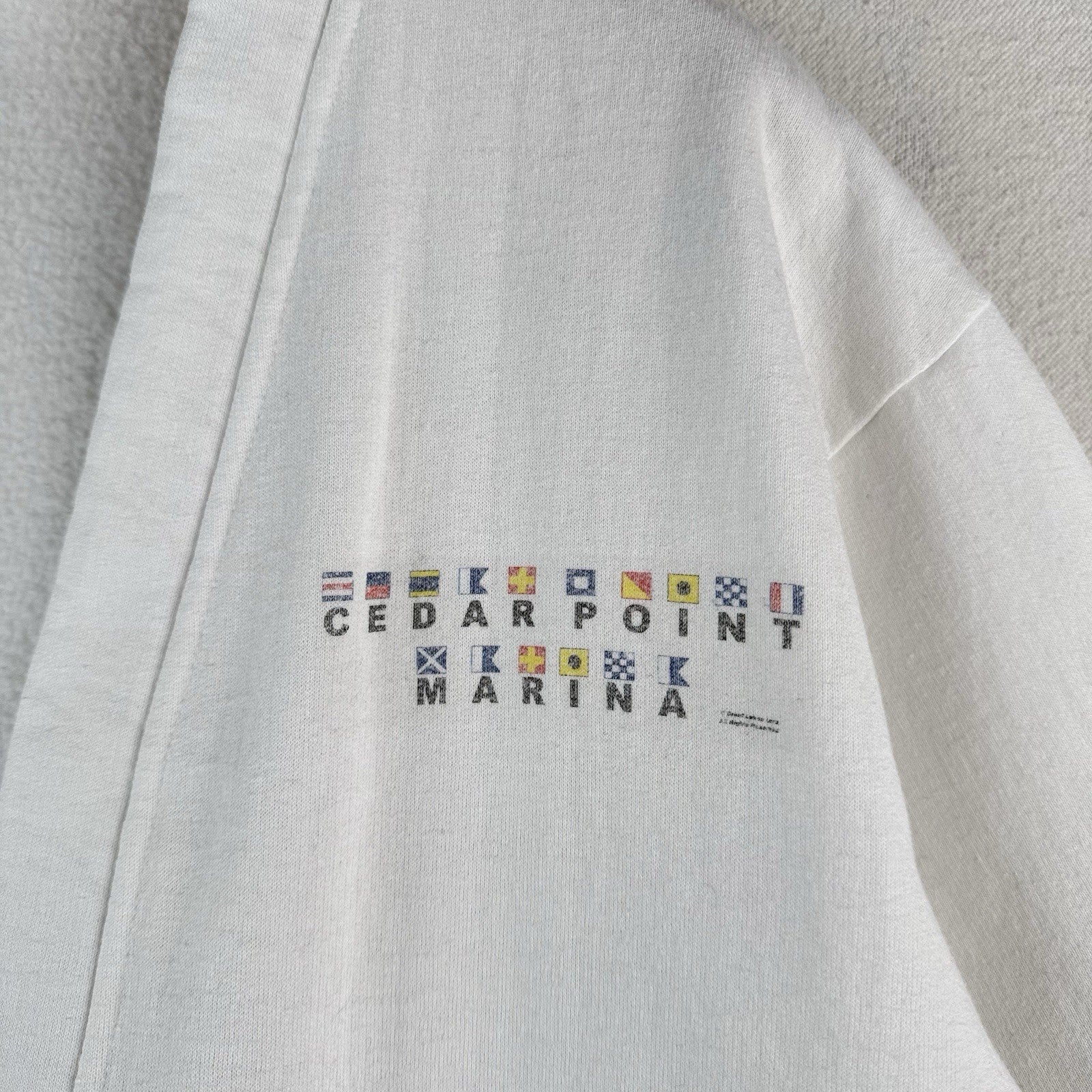Vintage Cedar Point Marina Fleece Cardigan Men’s Large Nautical Flags White