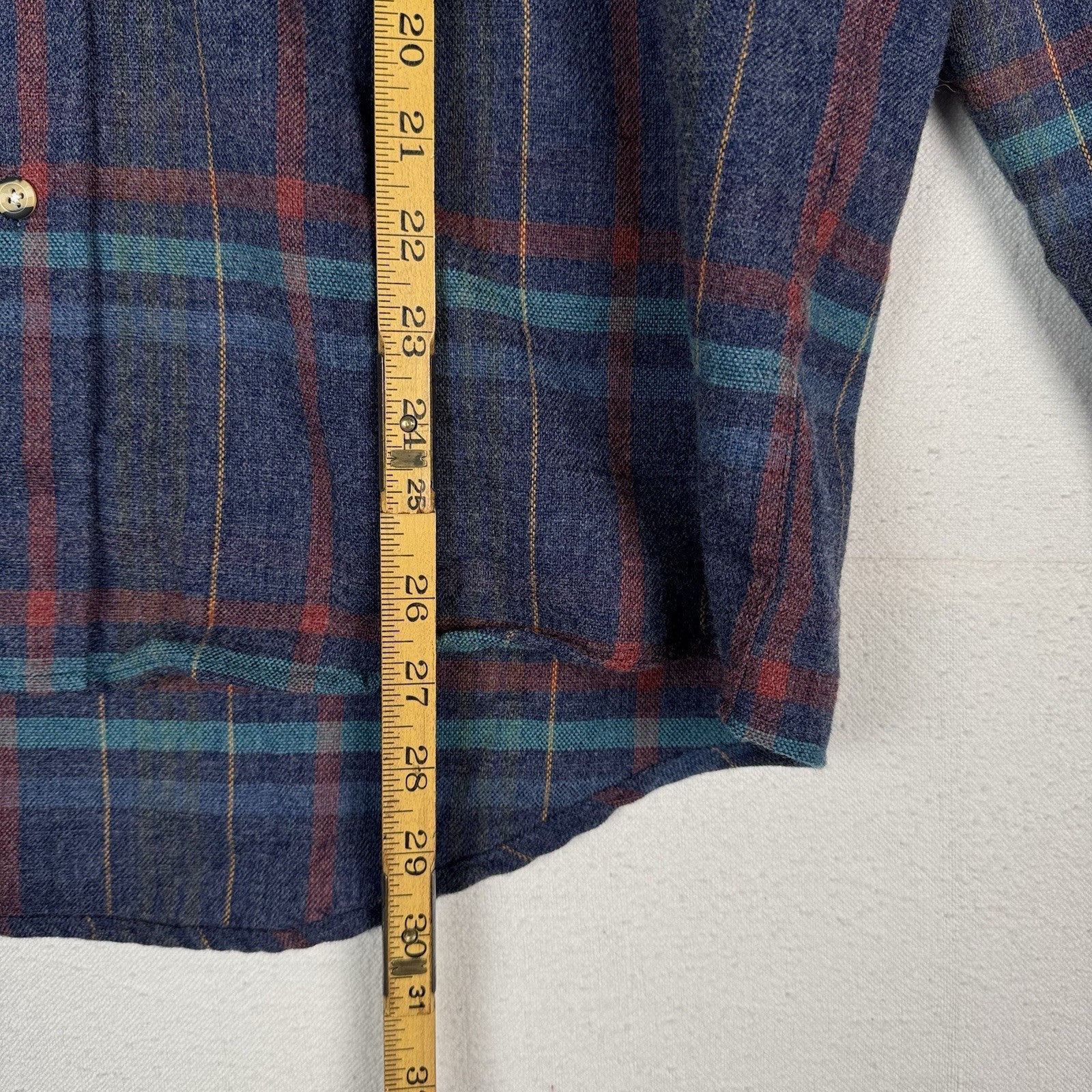 Vtg Sears Roebuck Wool Flannel Shirt Men’s Medium Blue Plaid Single Needle Korea