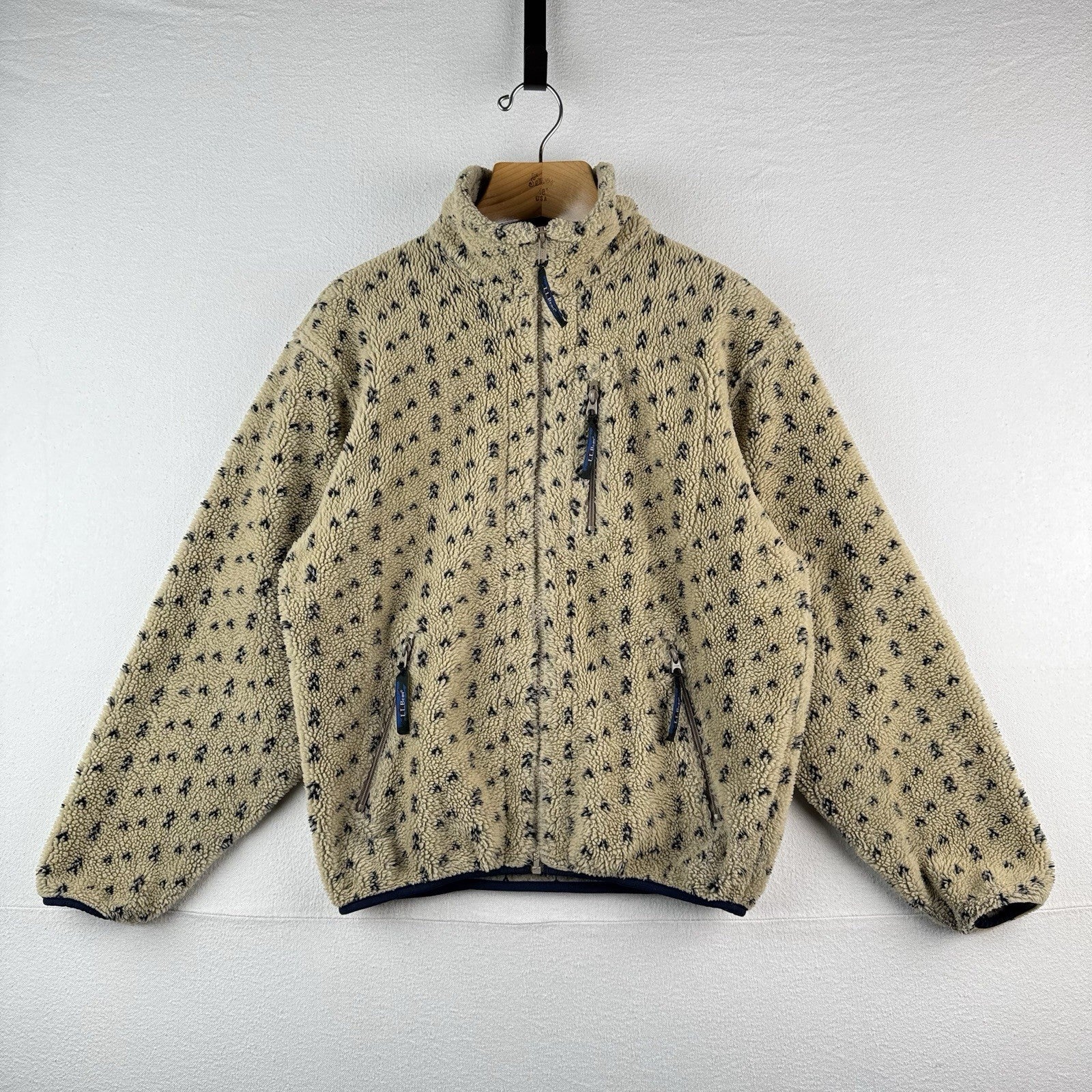 80's Vtg L.L. Bean Tan Beige Birdseye Fleece Sherpa Jacket Size M Deep Pile Boxy