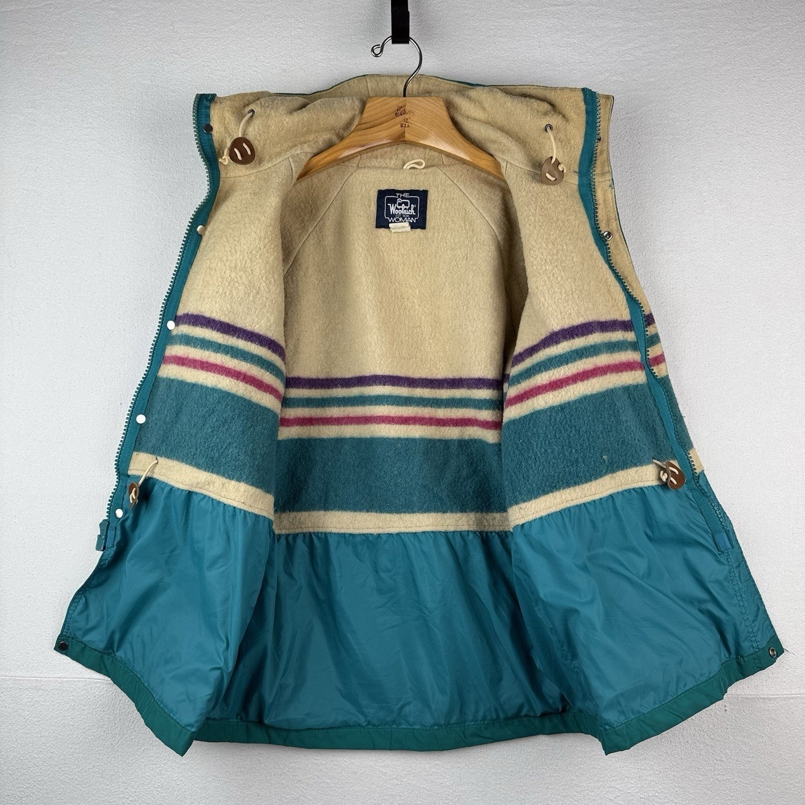Vtg Woolrich Womens Large Wool Blend Blanket Lined Jacket Barn Chore Coat Green