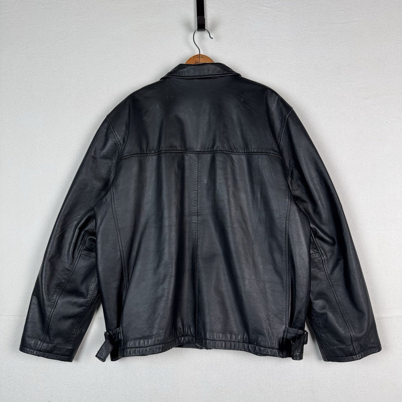 Trader Bay Leather Jacket Mens Size XL Black Full Zip Heavyweight Flight Bomber