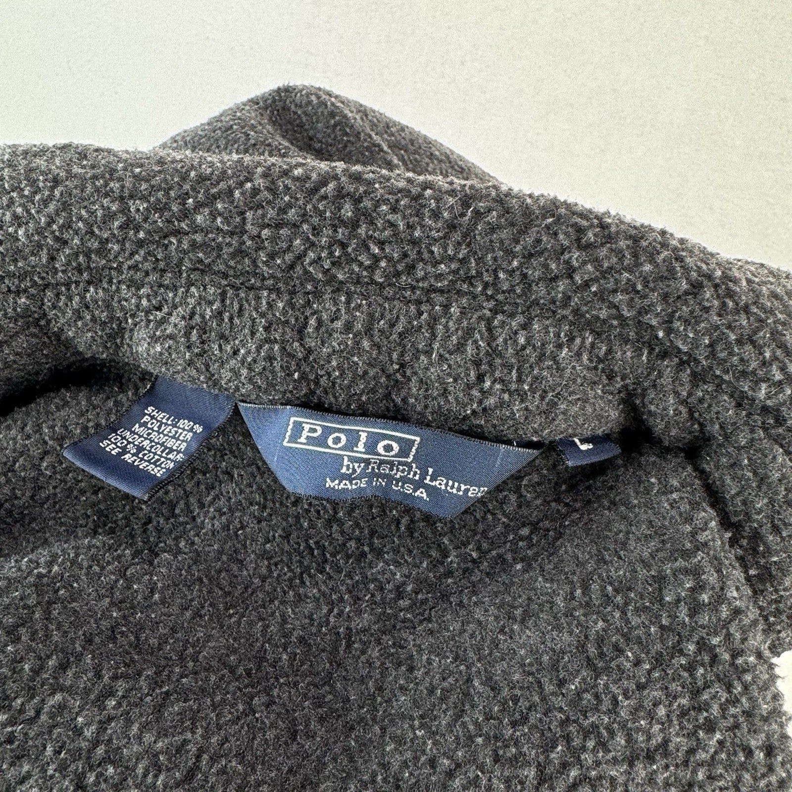 80’s Vtg Polo Ralph Lauren Men’s L Fleece Chin Strap Harrington Jacket Gray USA