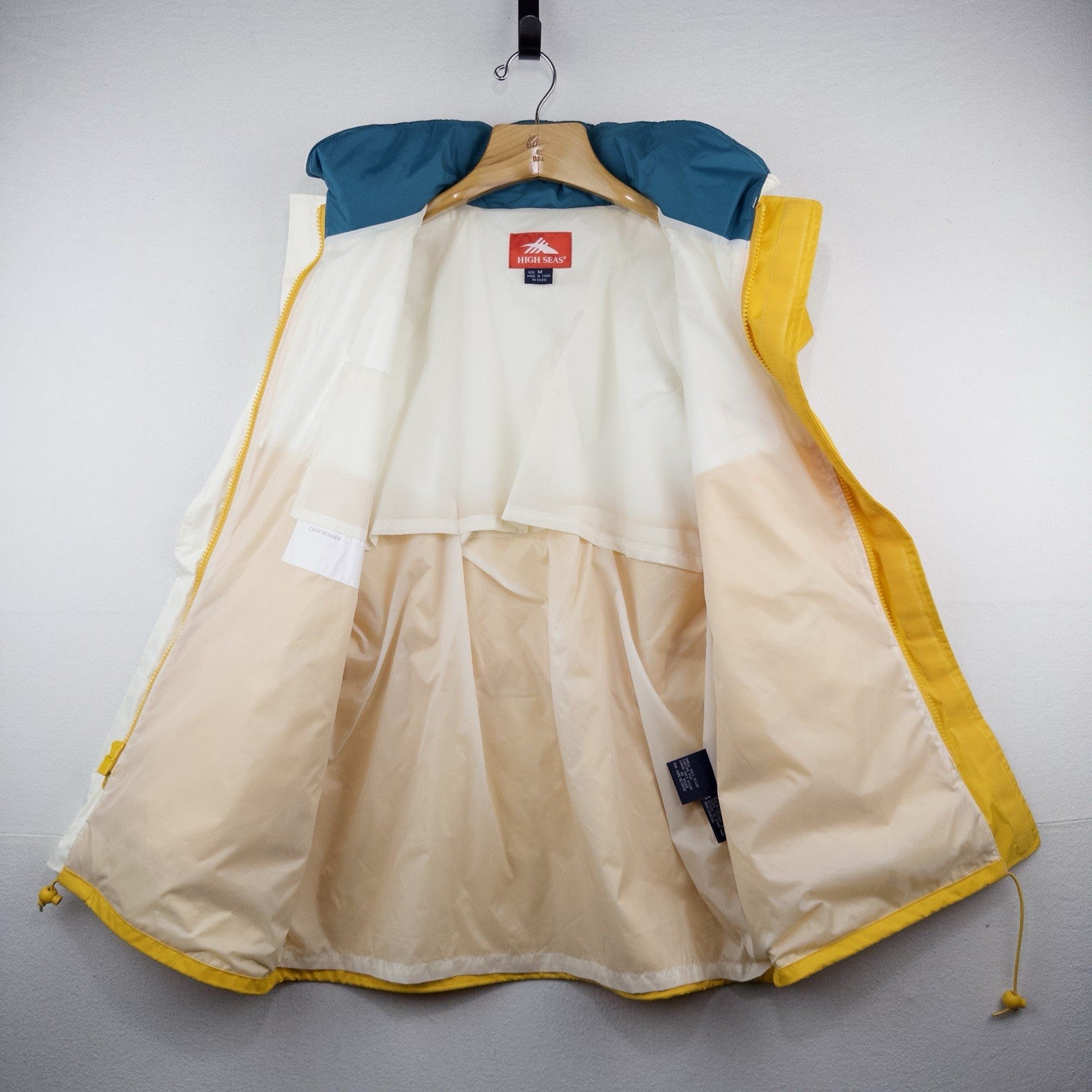 80’s Vtg High Seas Foul Weather Sailing Jacket Hooded Yellow White Men’s M