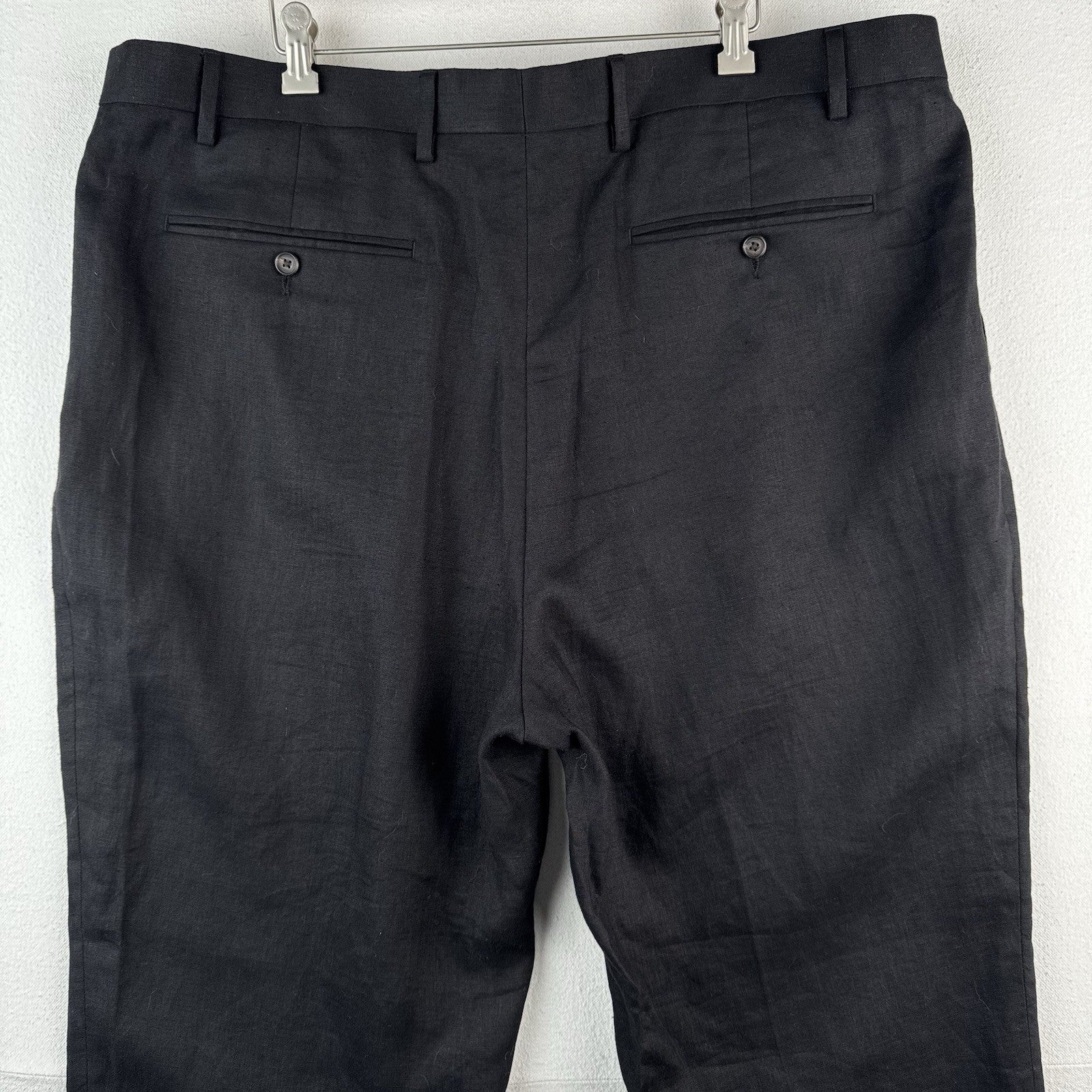 Ralph Lauren Solid Black 100 % Linen Pants Flat Front Men’s Trousers Fits 42x31