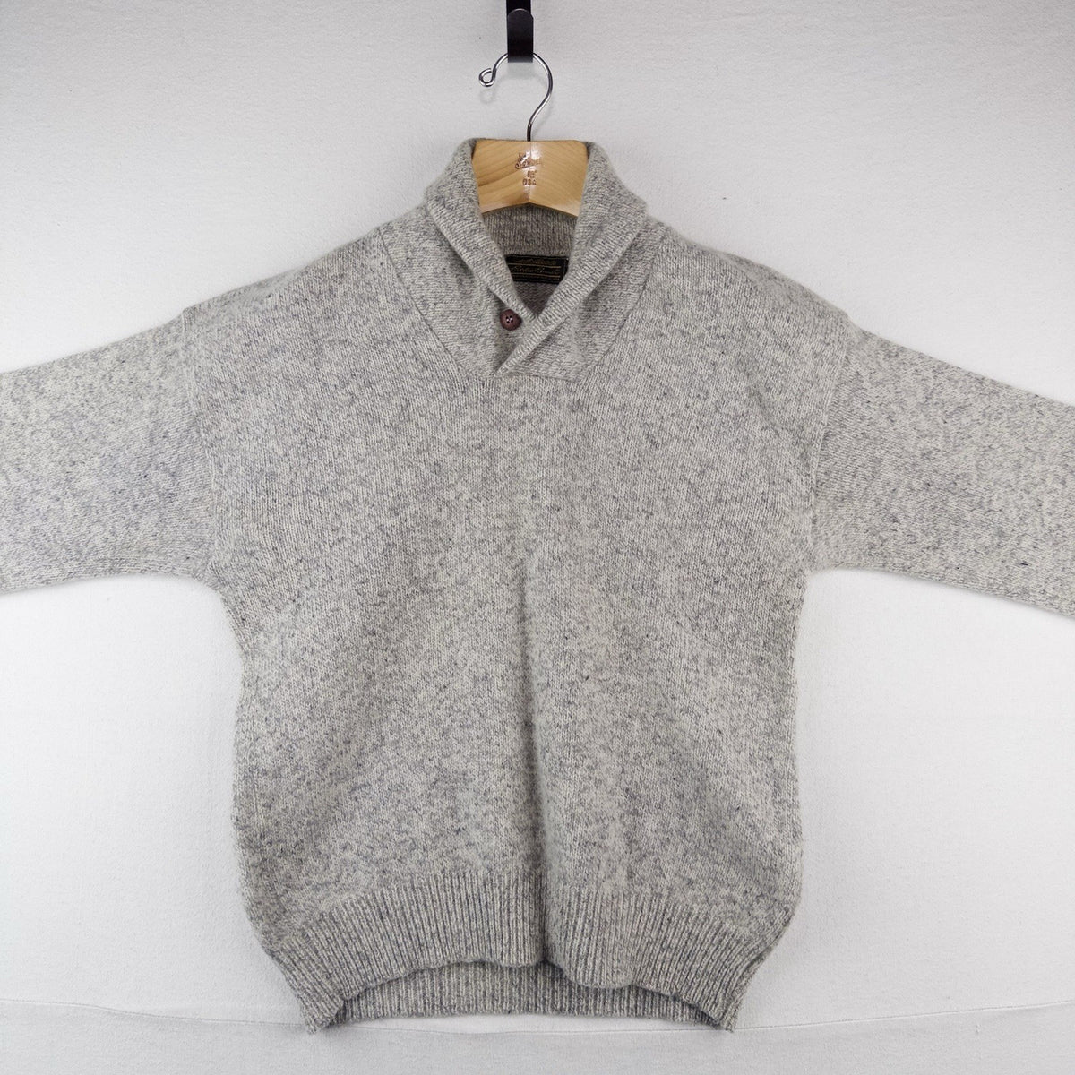 80’s Vtg Eddie Bauer Wool Shawl Collar Sweater Pullover Men's L Beige USA