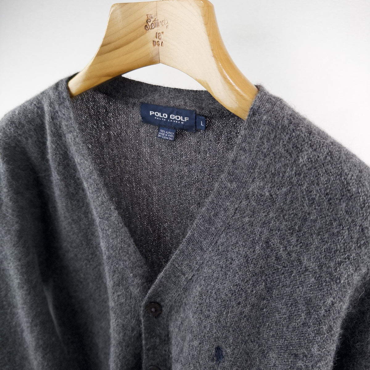 Polo Golf Ralph Lauren 100% Alpaca Gray V-neck  Cardigan Mens Large Pockets Peru