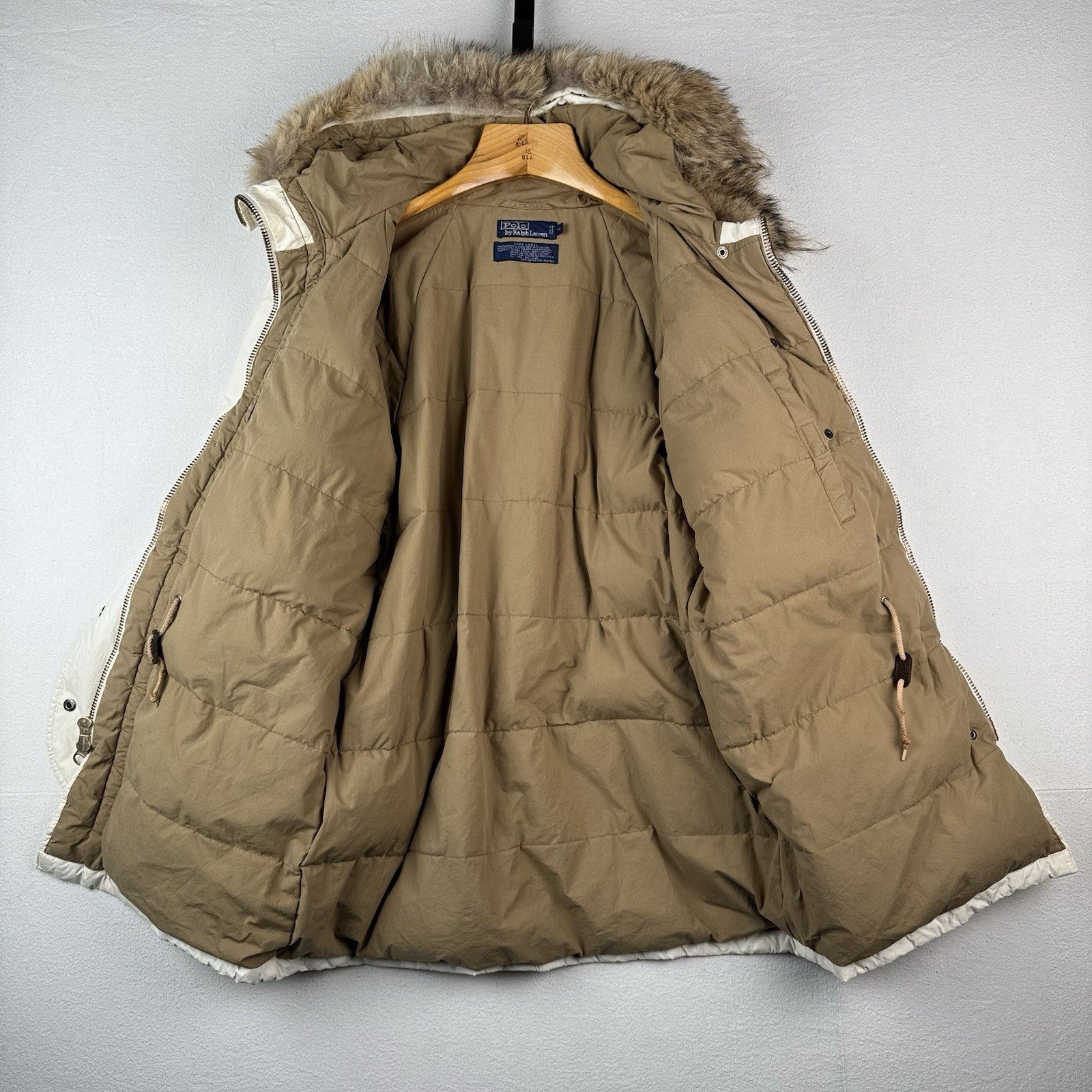90’s Vtg Polo Ralph Lauren White Down Parka Mens M Coyote Fur Hood Coat *Read