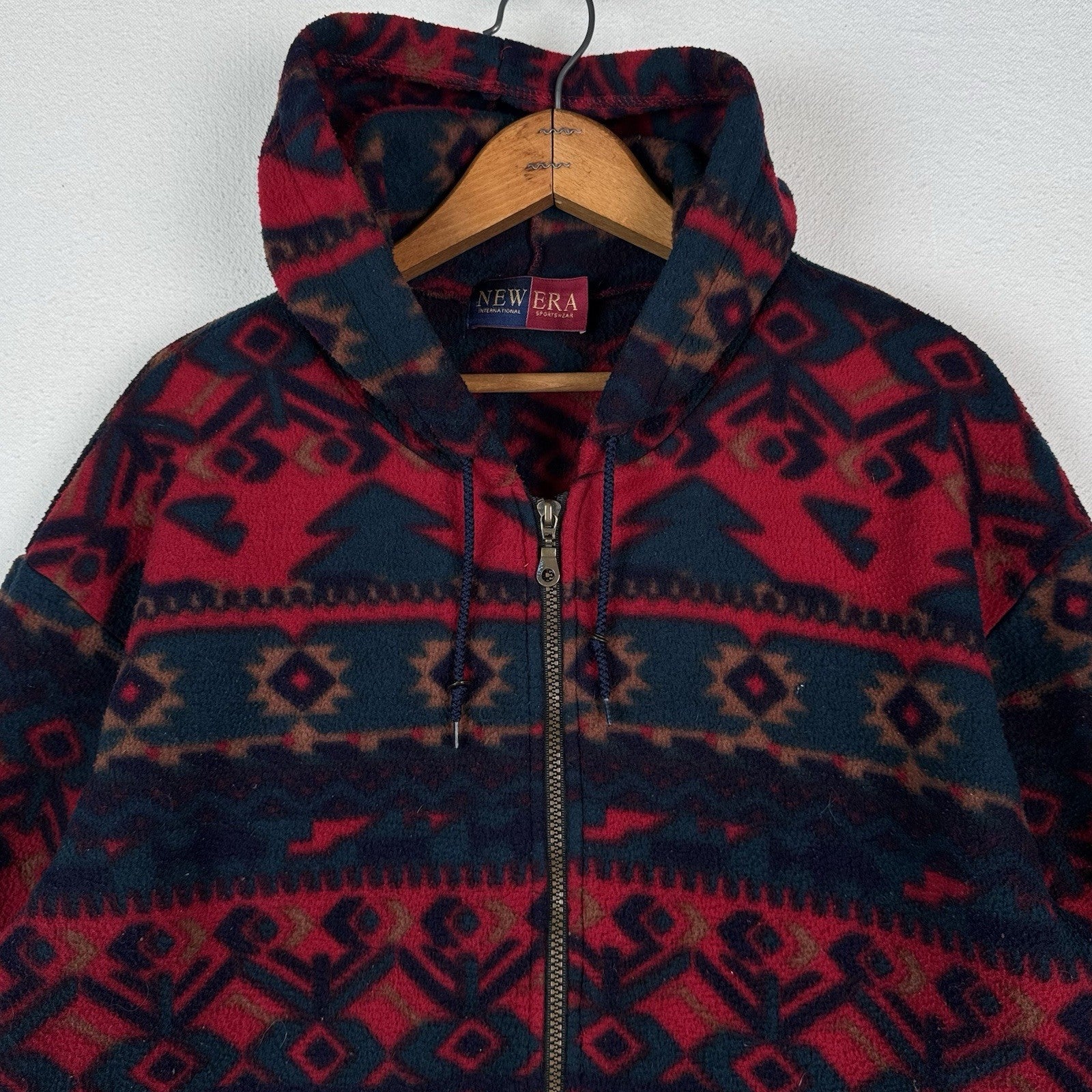 Vintage 90s Southwestern Blanket Fleece Hoodie Full Zip Men’s M Red Blue Baggy