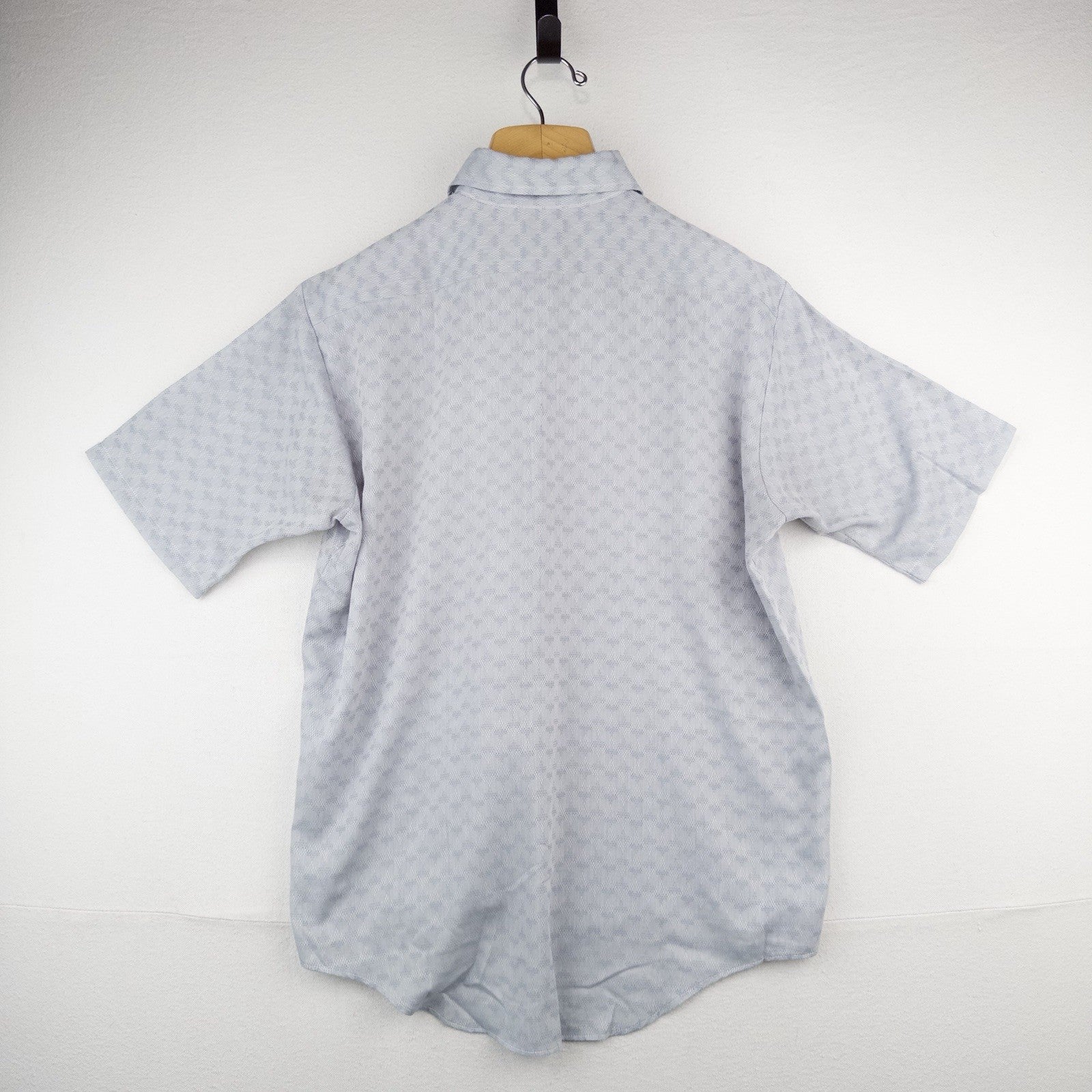 70’s Vtg Manhattan Torque 16.5 M Blue Button Down Shirt Lightweight Jacquard