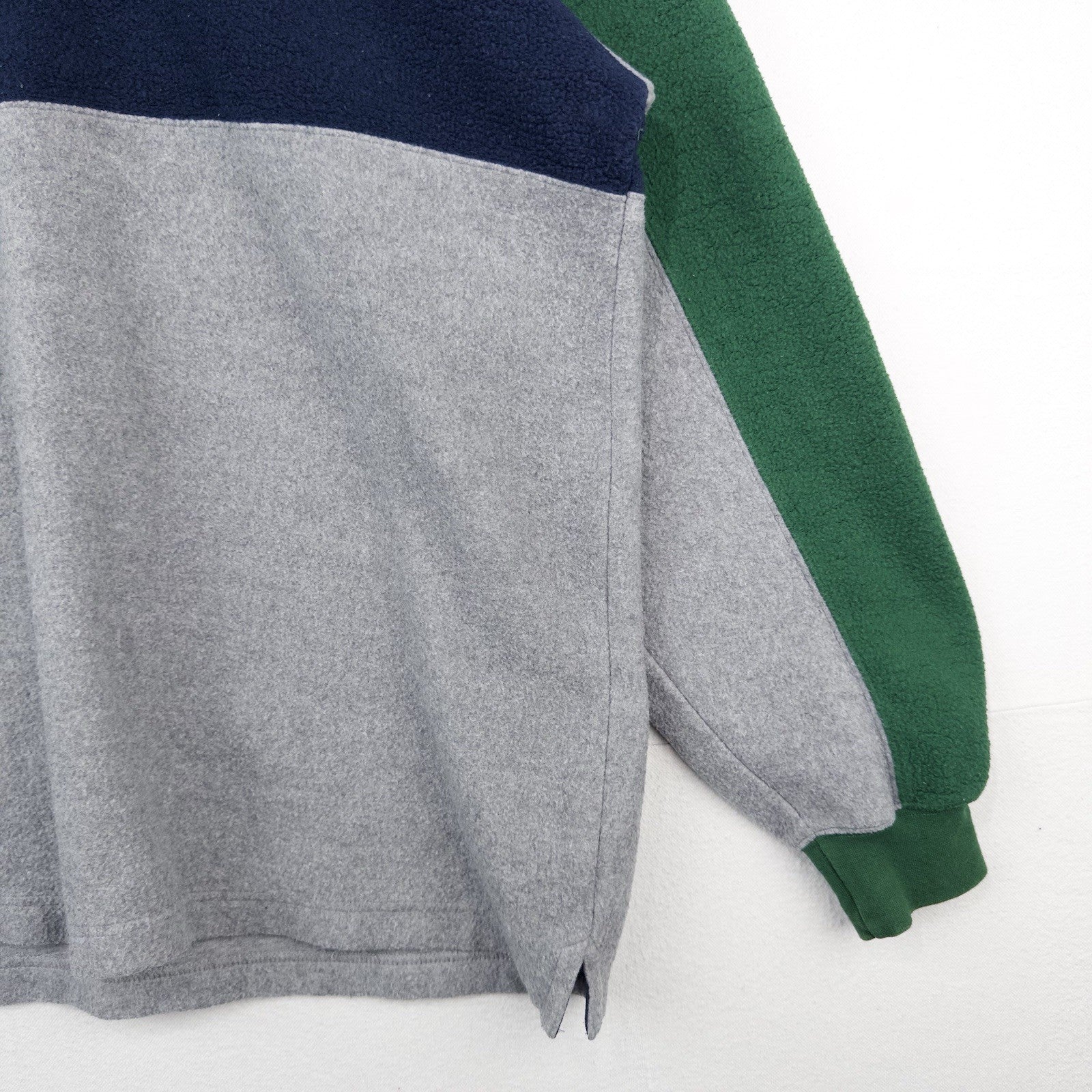 90’s Vtg Lands End Direct Merchants Men’s L Fleece Rugby Blue Green Gray