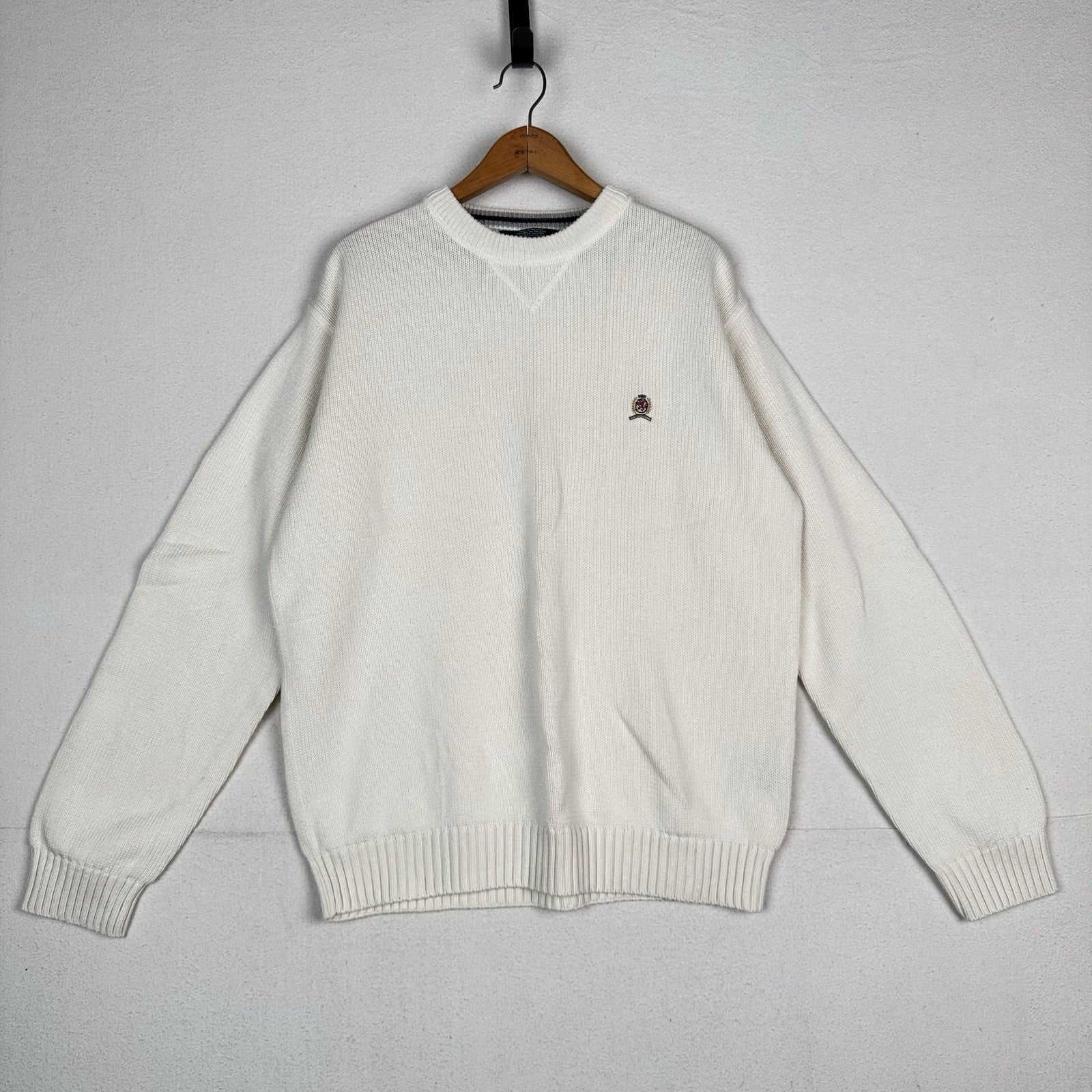 Vintage Tommy Hilfiger Men’s XL Knit Cotton Crewneck Sweater White