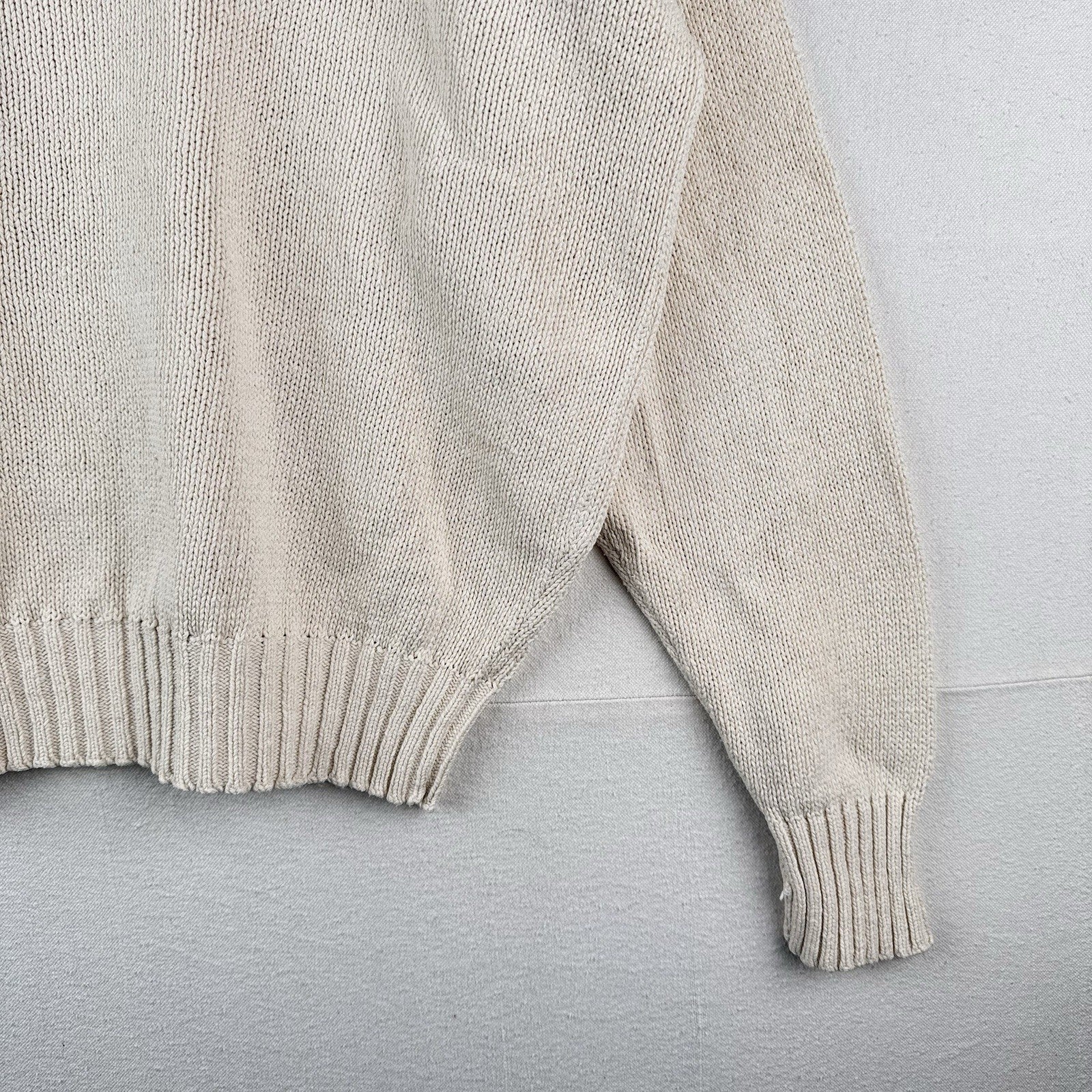 90s Vtg Polo Ralph Lauren Sweater Men's 2XL Cream 100% Cotton Crewneck Navy Pony