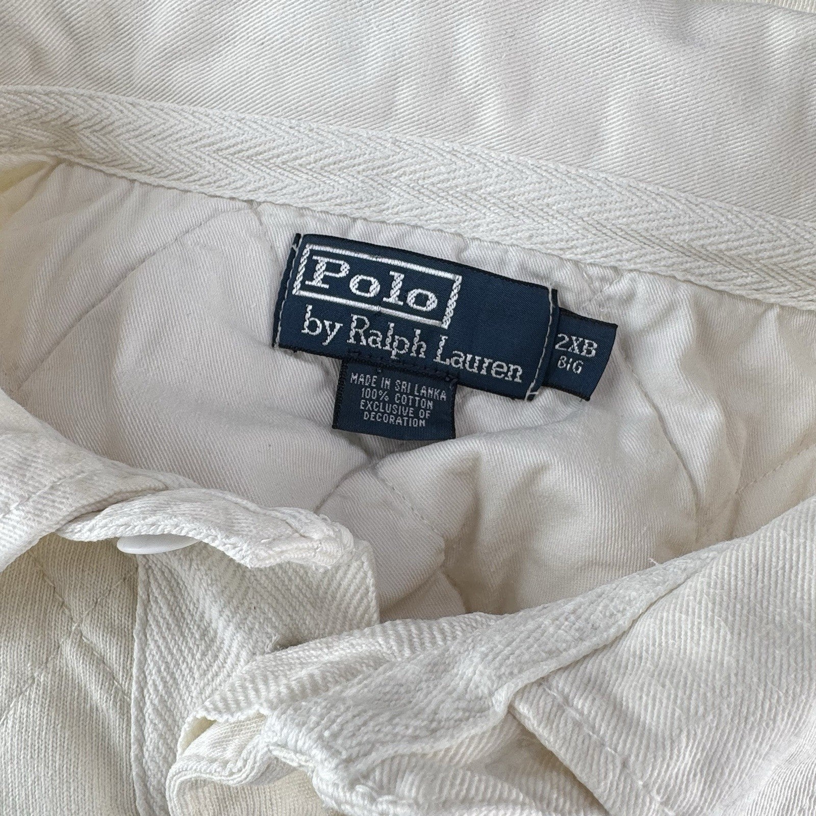 90s Vtg Polo Ralph Lauren Rugby Shirt 2XB Padded Shoulders/Elbows White *Read