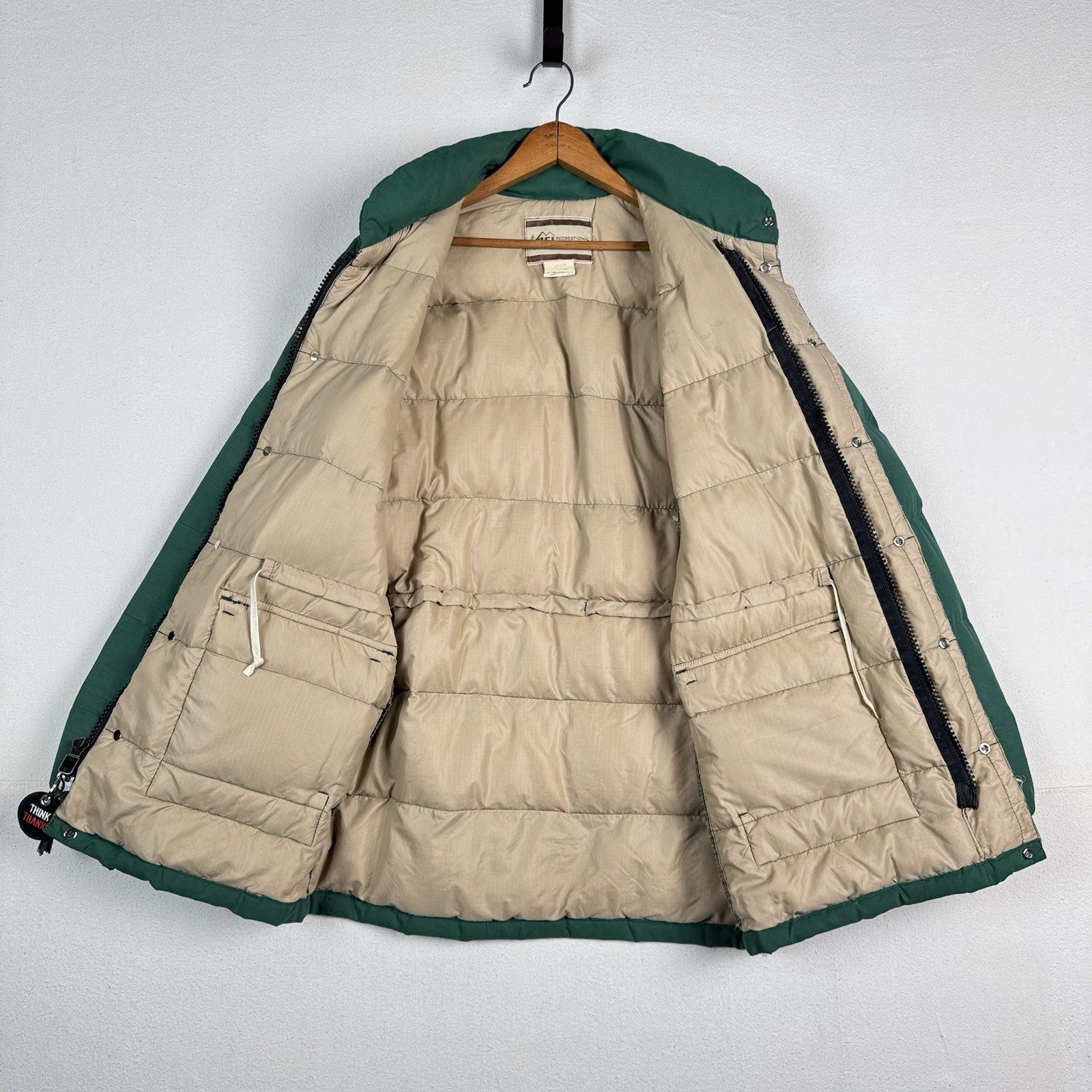 Vintage 70s REI Expedition Down Insulated Parka Mens L Green Zip Puffer Coat USA