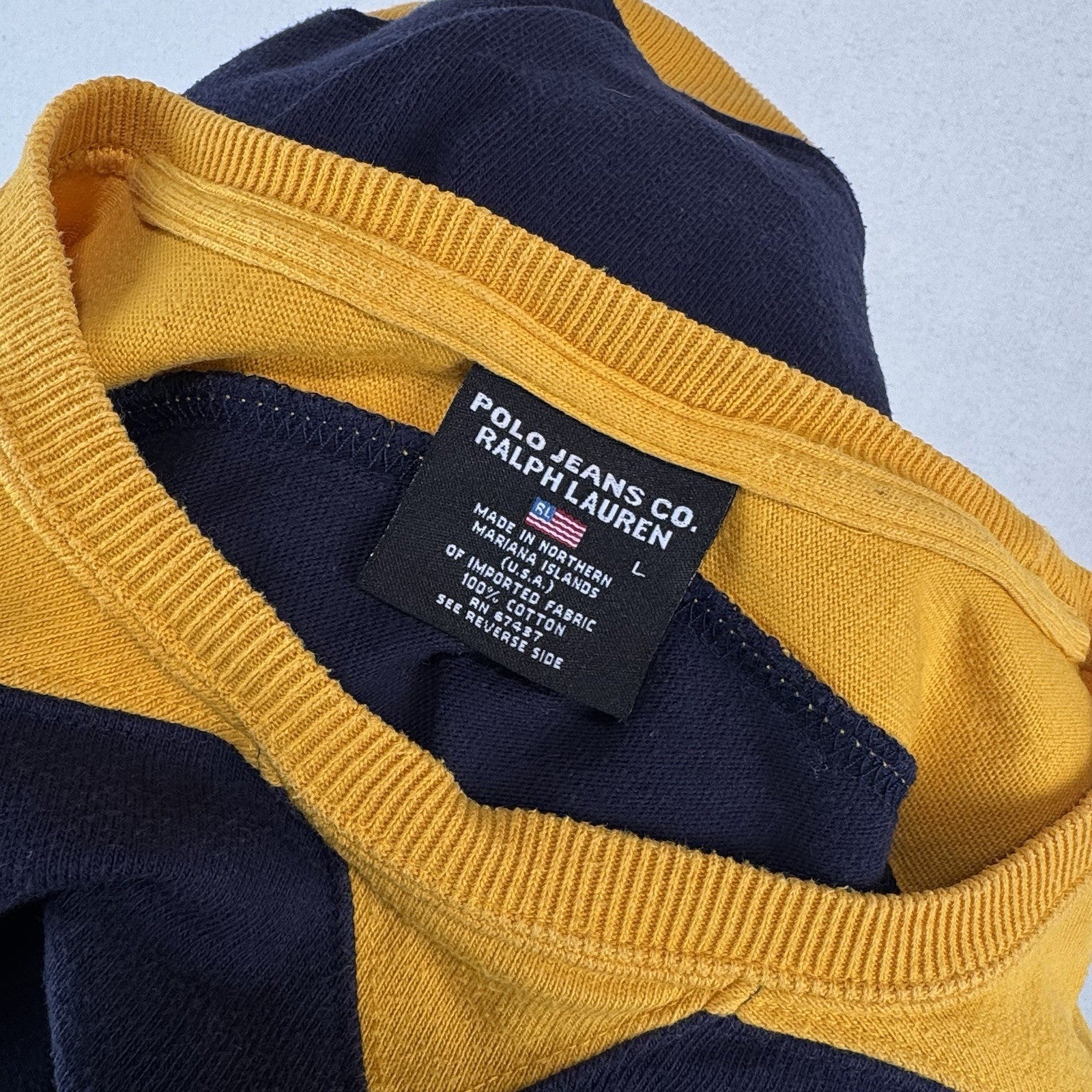 90’s Vtg Ralph Lauren Polo Jeans Co Men’s L Sweatshirt Blue Yellow Made In USA