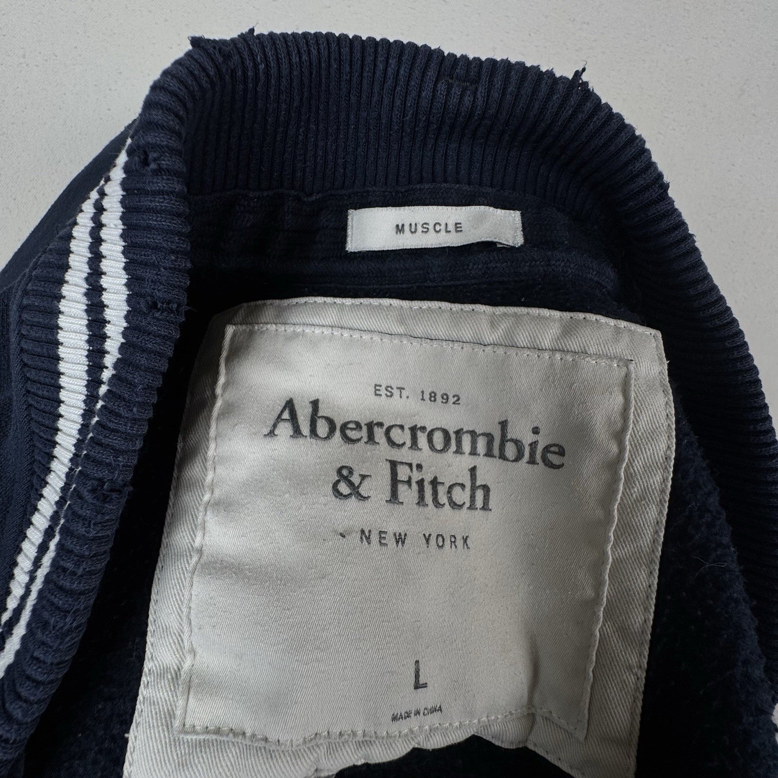 Vintage Abercrombie & Fitch Varsity Zip Up Jacket Mens Large Blue Muscle Fit ‘54