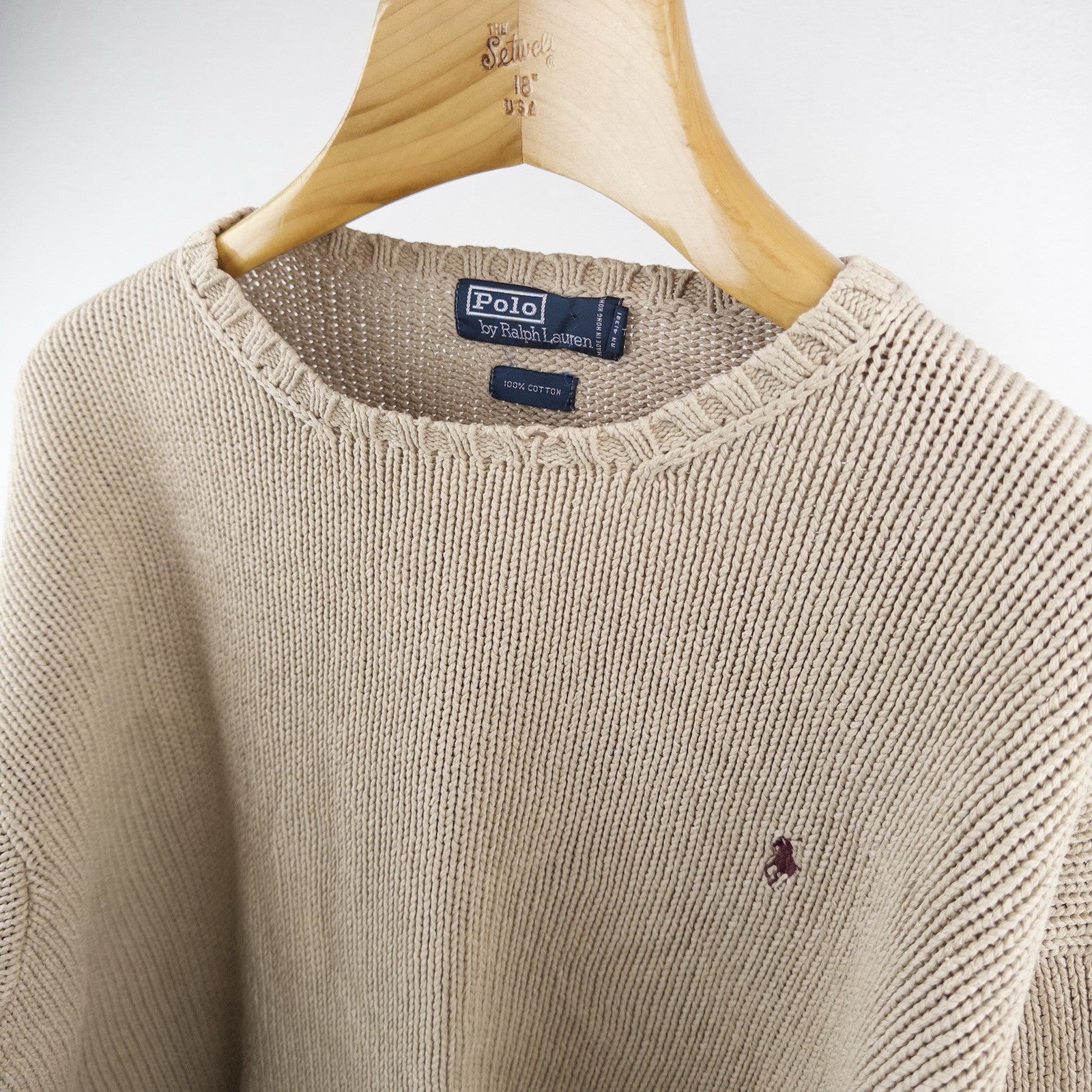 90’s Vintage Polo Ralph Lauren Knit Sweater Men’s L Tan Brown Cotton Crewneck