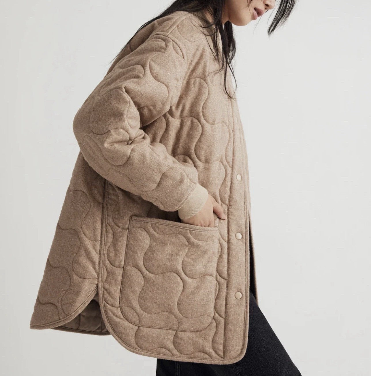 Madewell Quilted Oversized Wool Bomber Jacket Women’s Small Beige
