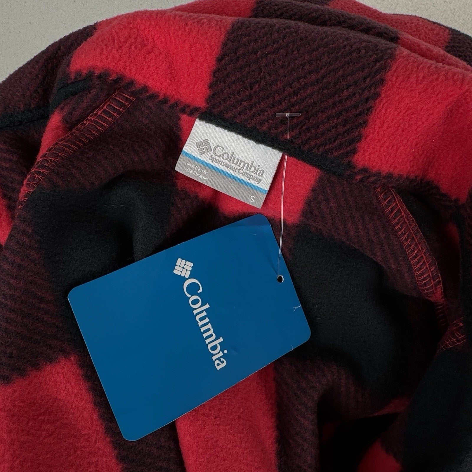 Columbia Women’s Small Buffalo Plaid Fleece Jacket Red Black Full Zip NWT
