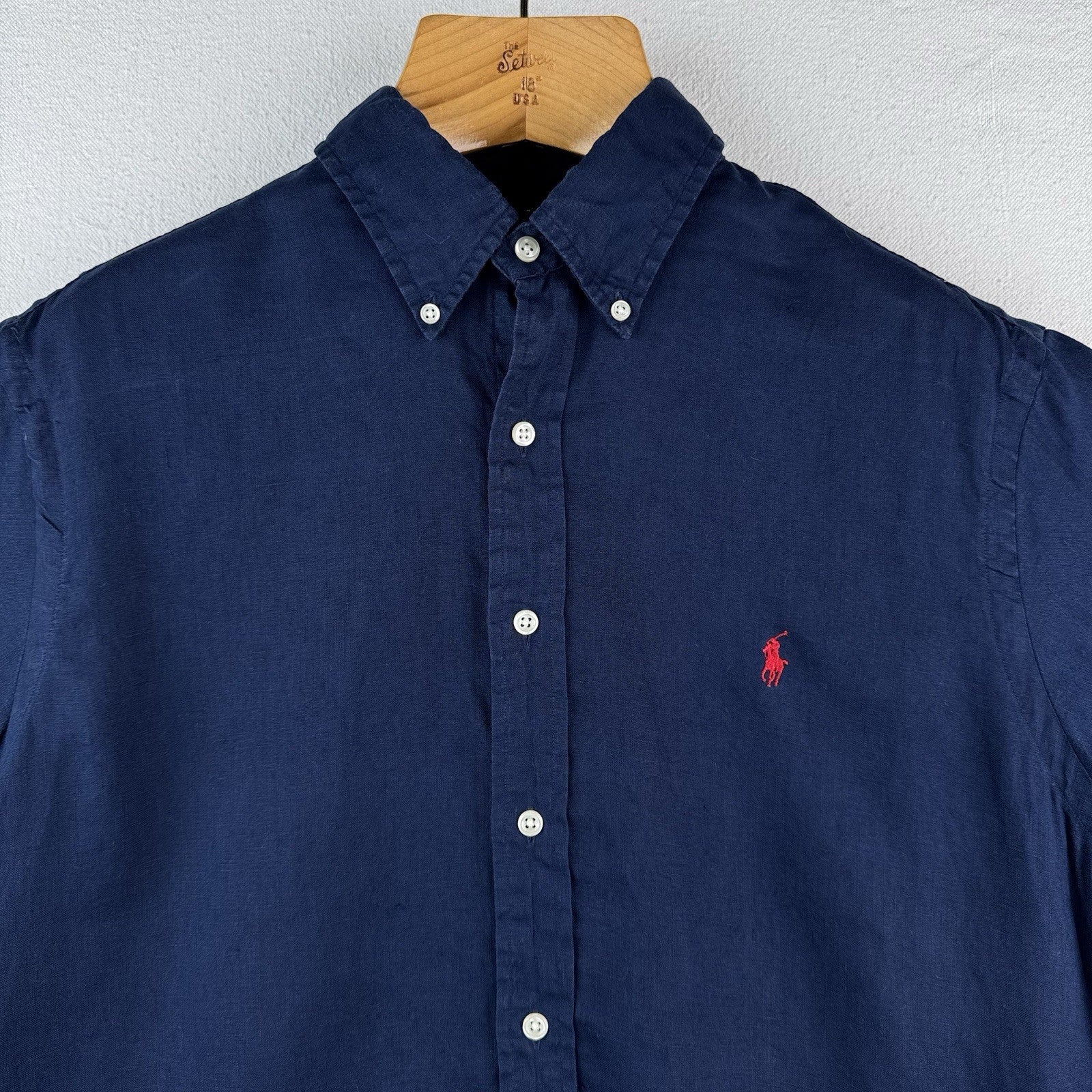 Polo Ralph Lauren Blue Men’s Large Linen Button Up Shirt Short Sleeve