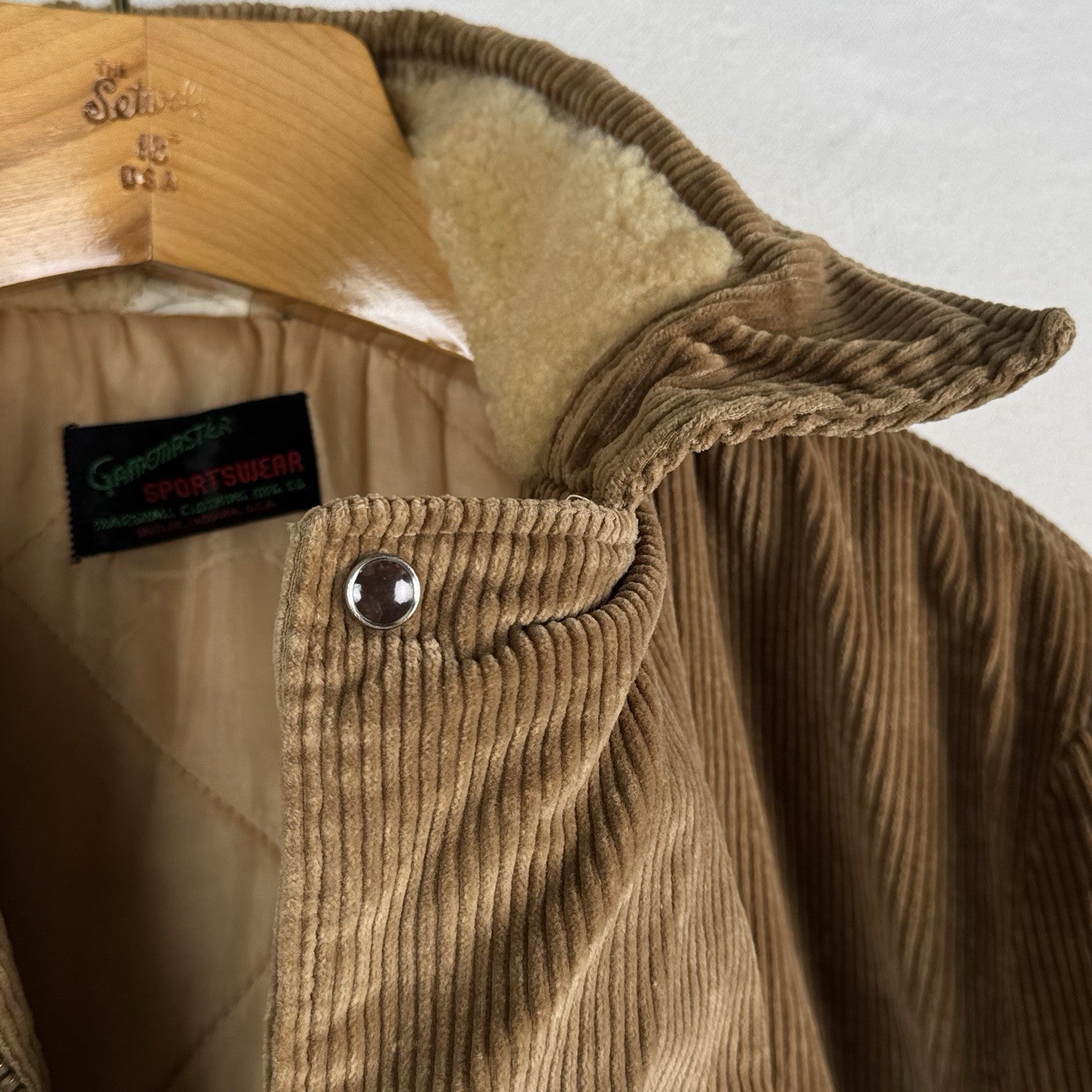 60s Marshall Co Gamemaster Mens XL Pearl Snap Corduroy Field Barn Chore Coat USA