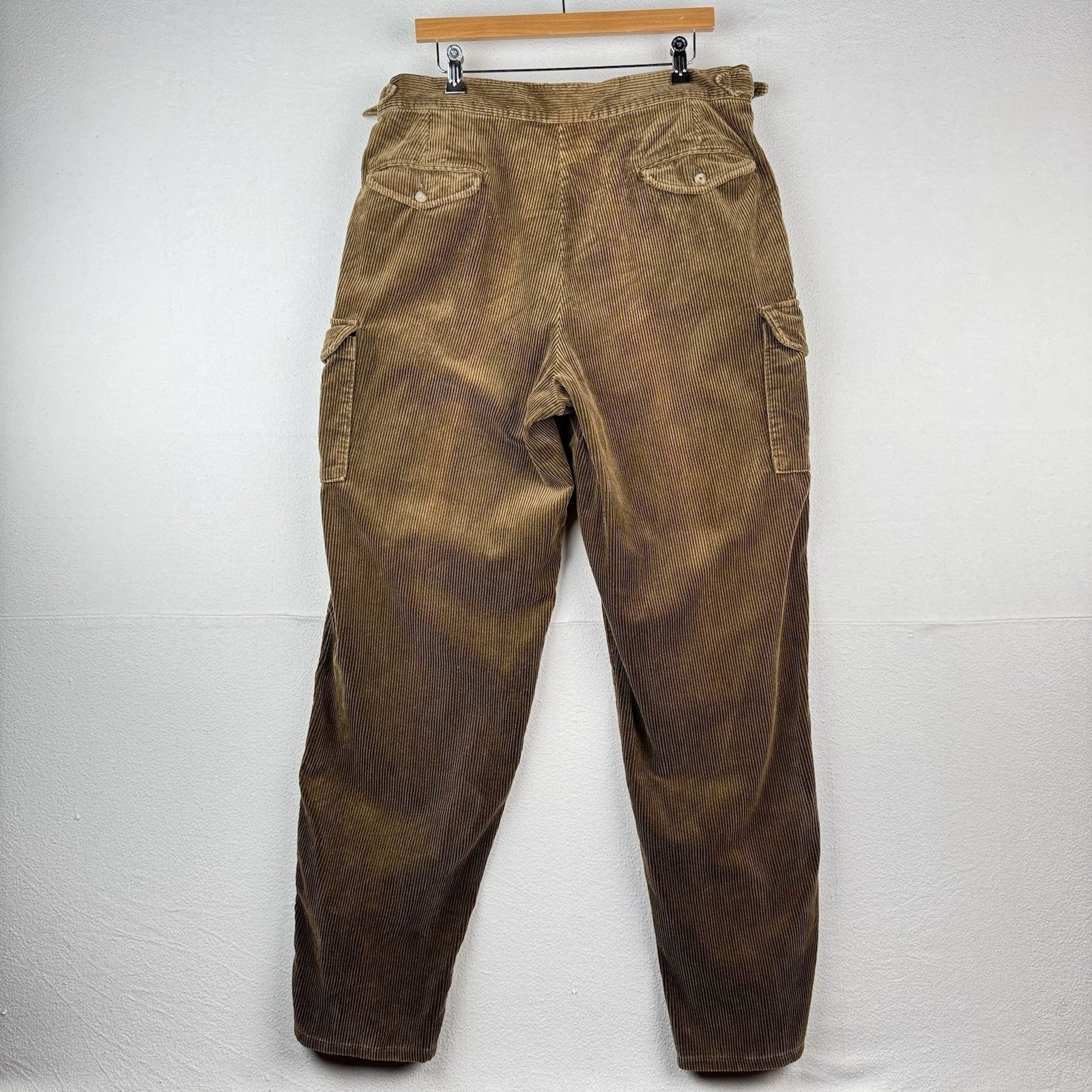 70's Vintage Polo Ralph Lauren 34x34 Corduroy Cargo Pocket Buckle Pants Made USA