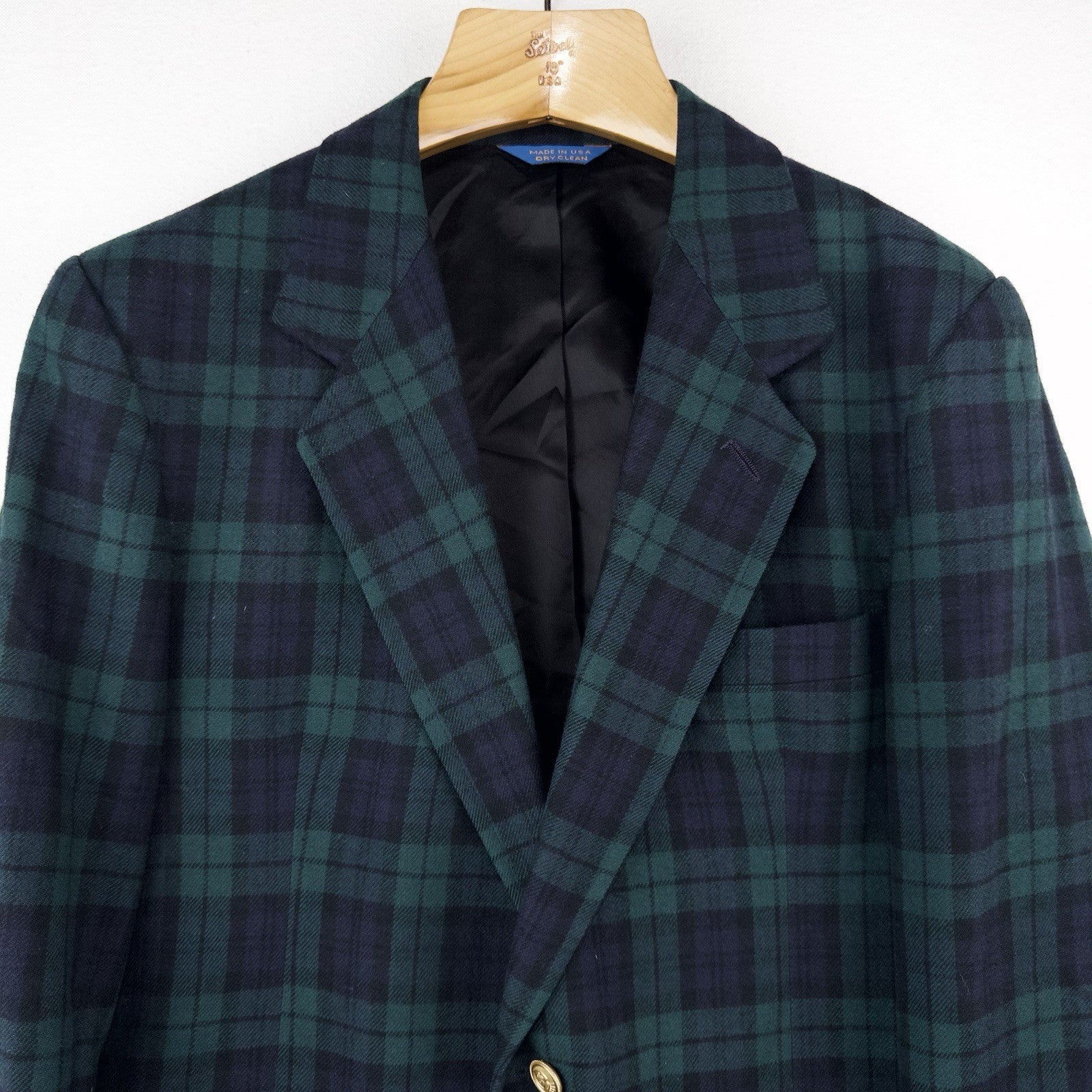70’s Pendleton Black Watch Plaid Wool Blazer 42L Green Blue 2-Button Jacket USA