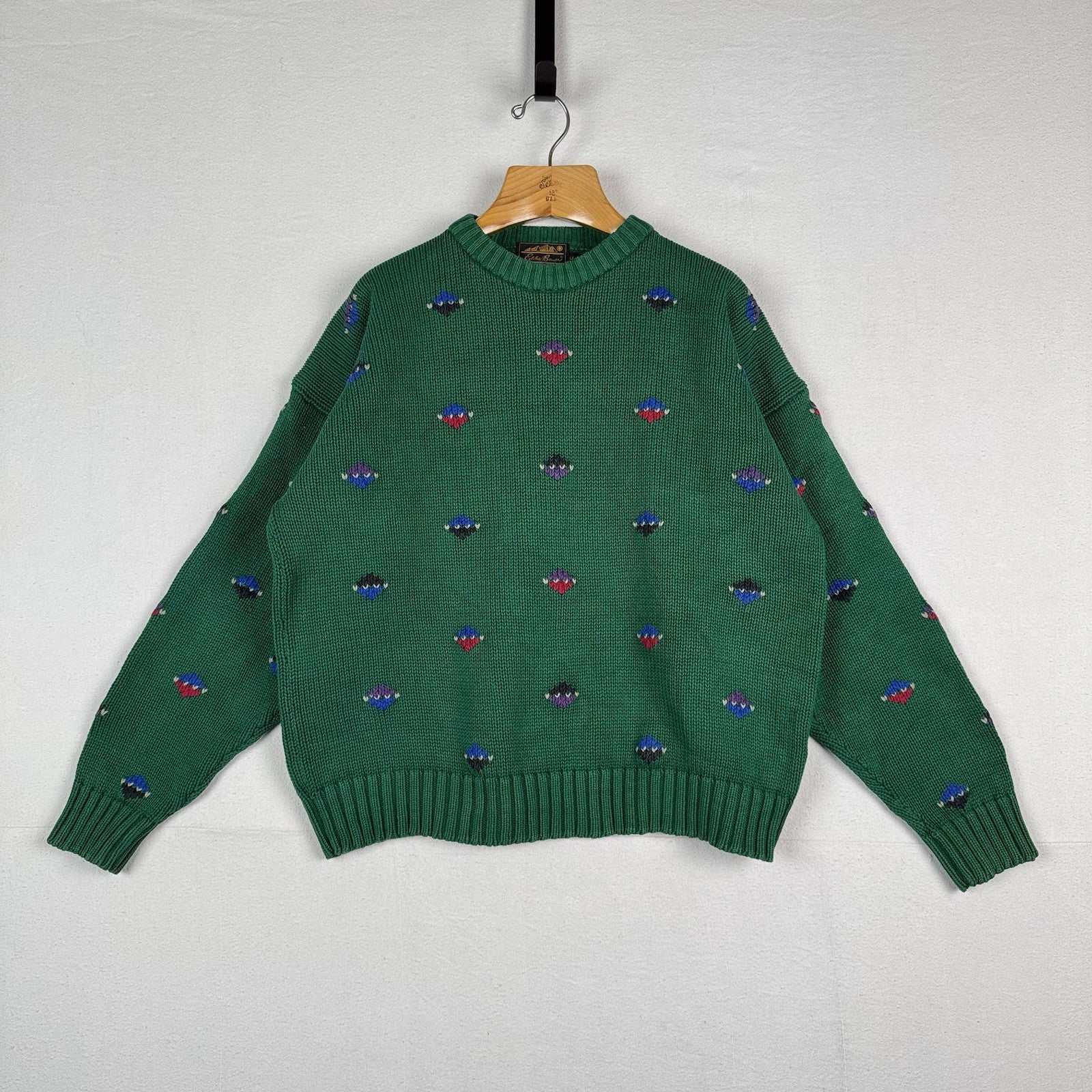 80’s 90’s Vintage Eddie Bauer Men’s L  Knit Sweater Green  Made In England