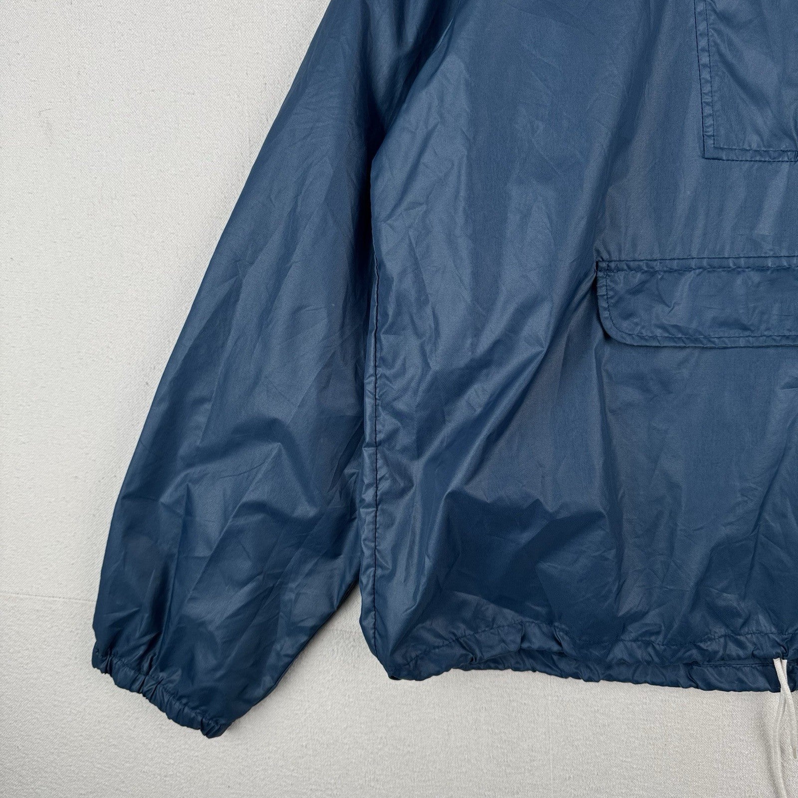 70’s Vtg Lacoste Izod Packable Windbreaker Men's L Kangaroo Pouch 1/4 Zip Blue