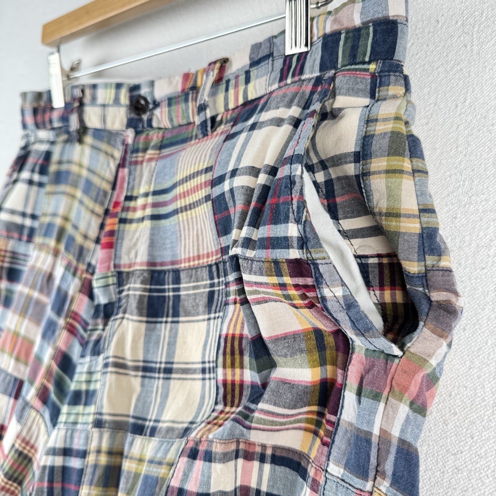 Vintage Polo Ralph Lauren Madras Plaid Shorts Mens 32 Patchwork 7”