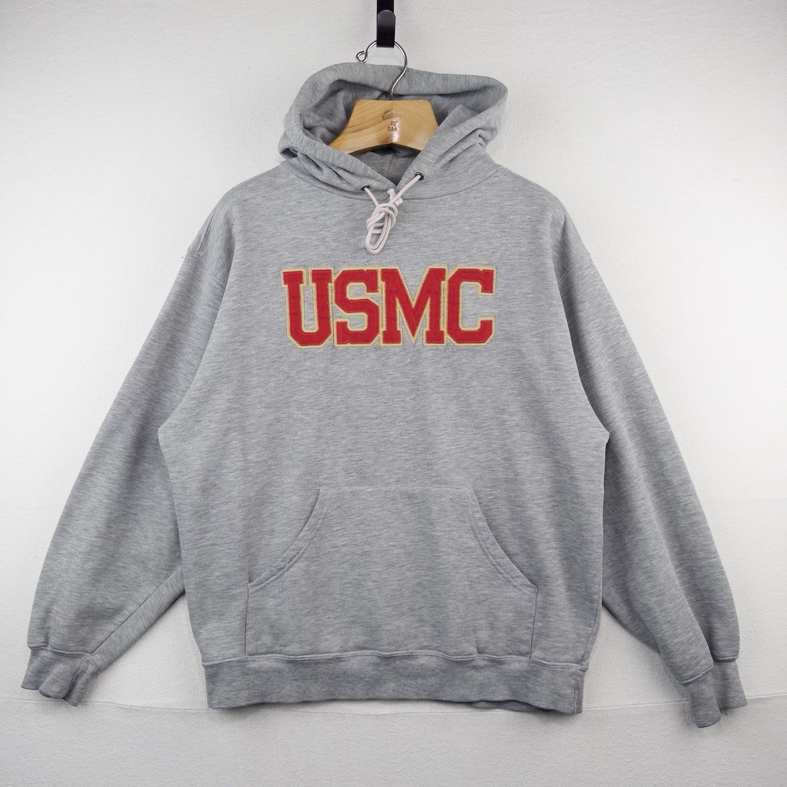 90’s Vtg Jansport USMC Men’s M Gray Hoodie Red Gold Letters *Read