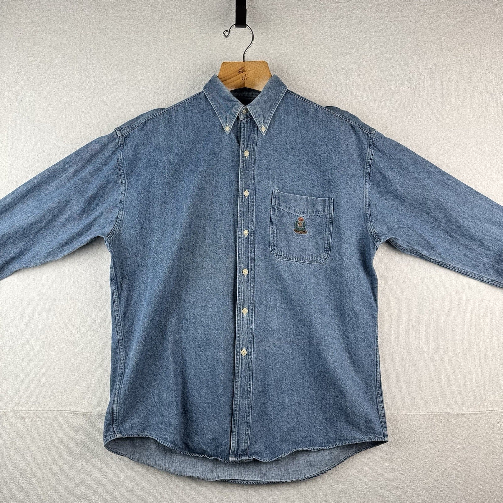 90’s Vintage Chaps Ralph Lauren Men’s L Button Up Denim Cotton Chambray Shirt