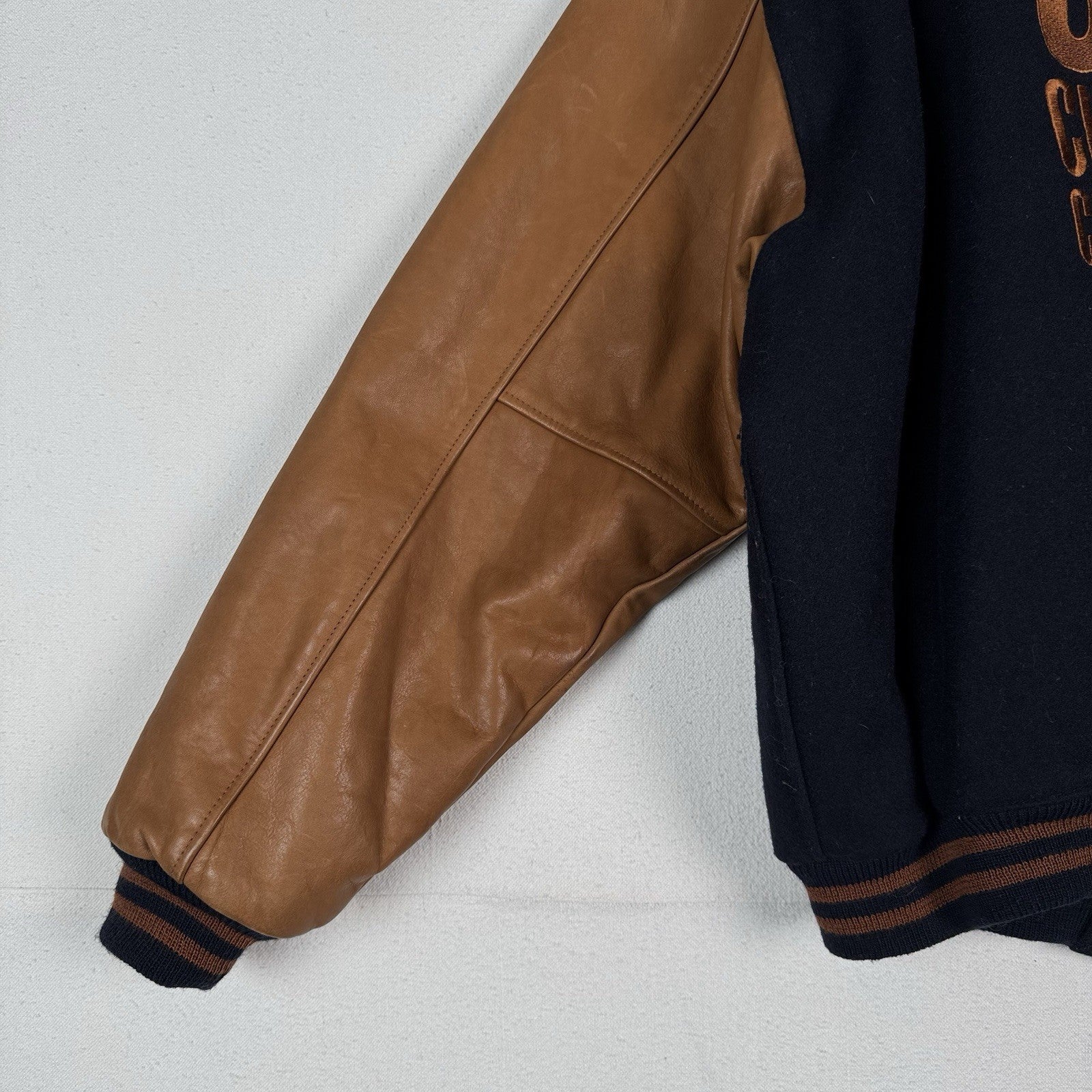 US Customs X Golden Bear Varsity Navy Wool Leather Jacket Mens Large Made USA