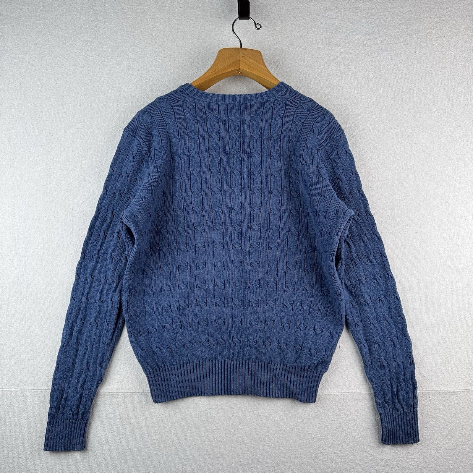 Vintage Polo Ralph Lauren 100% Silk Sweater Mens Large Blue Cable Knit V Neck
