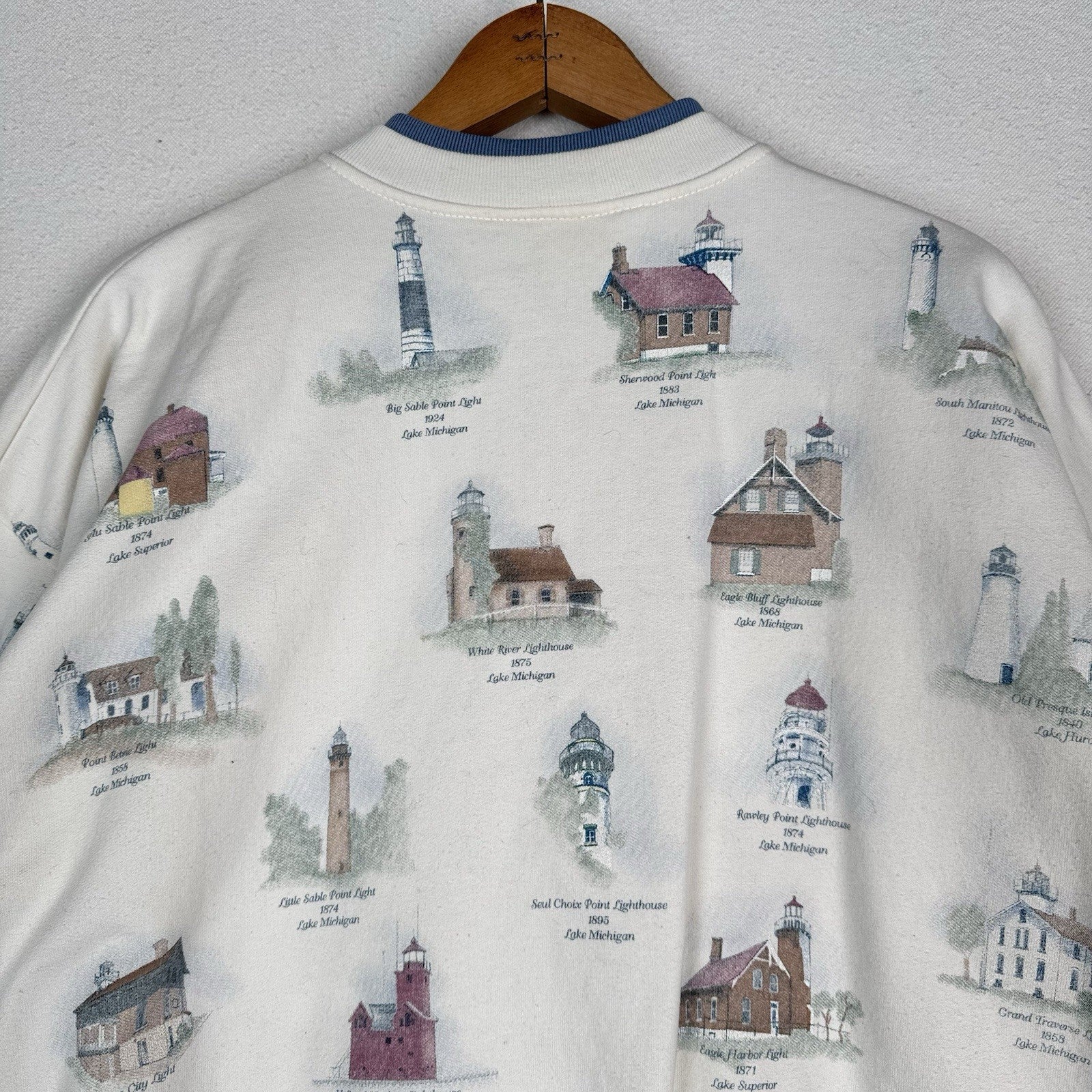 Vtg Artisan Cardigan Lighthouse Beach Sweatshirt Great Lake Pockets 2XL Made USA