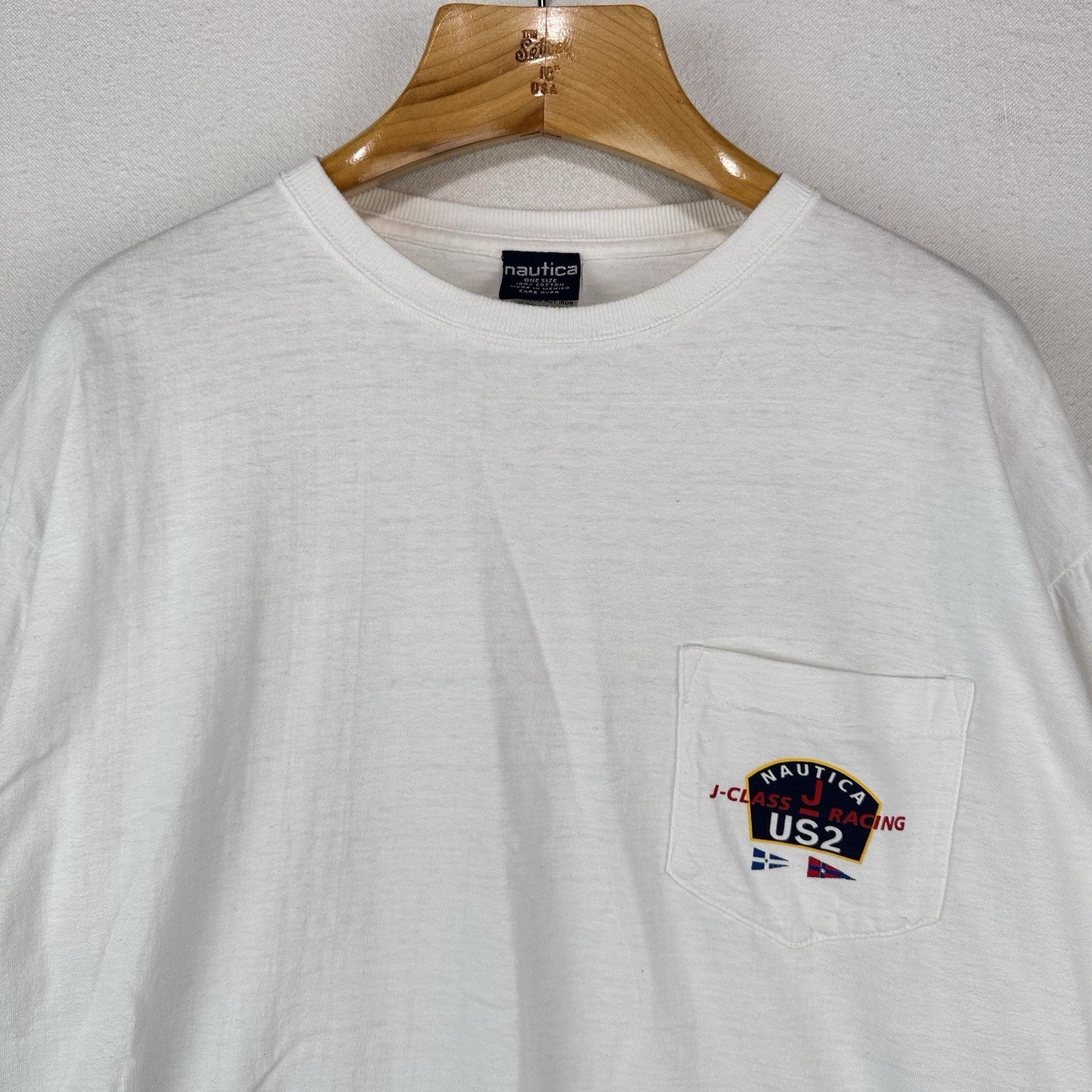 Vintage Nautica J-Class US2 Racing Men’s Large White Long Sleeve Pocket T-shirt