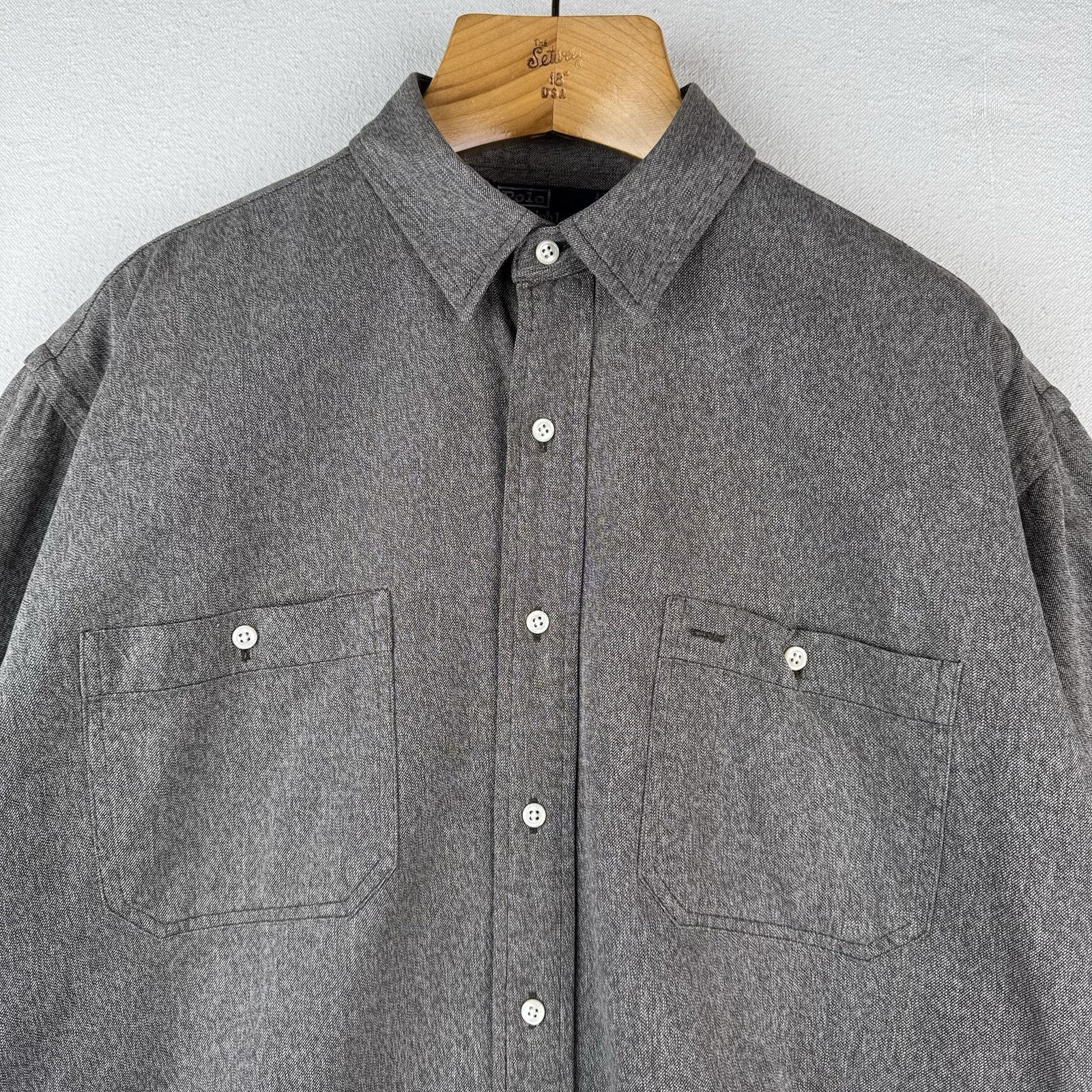 90’s Vintage Polo Ralph Lauren Men’s XL Cotton Workshirt Grey Brown