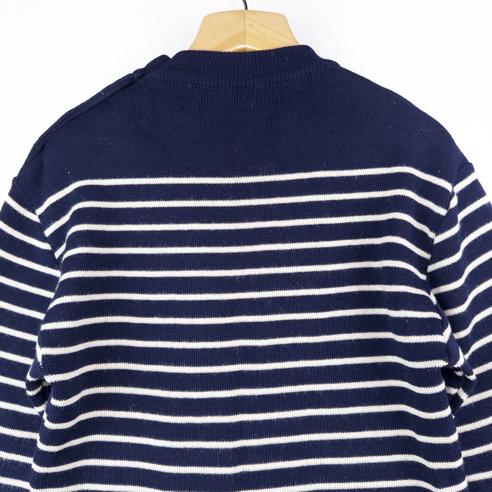 70’s Saint James Wool Sweater Bretone Stripe Button Shoulder Made France Blue M