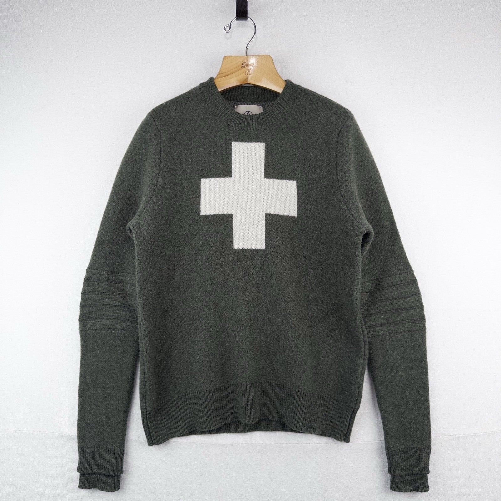 Alps & Meters Original Ski Race Knit Patrol Wool Cross Sweater Men’s S Green