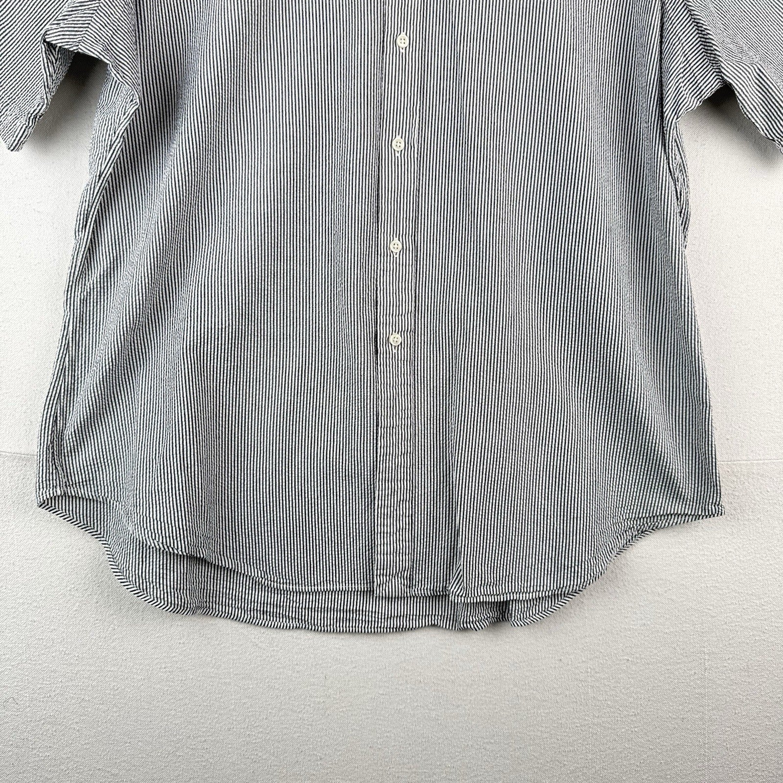 Vtg Ralph Lauren Seersucker Men’s 2XL Classic Fit SS Button Shirt Gray White