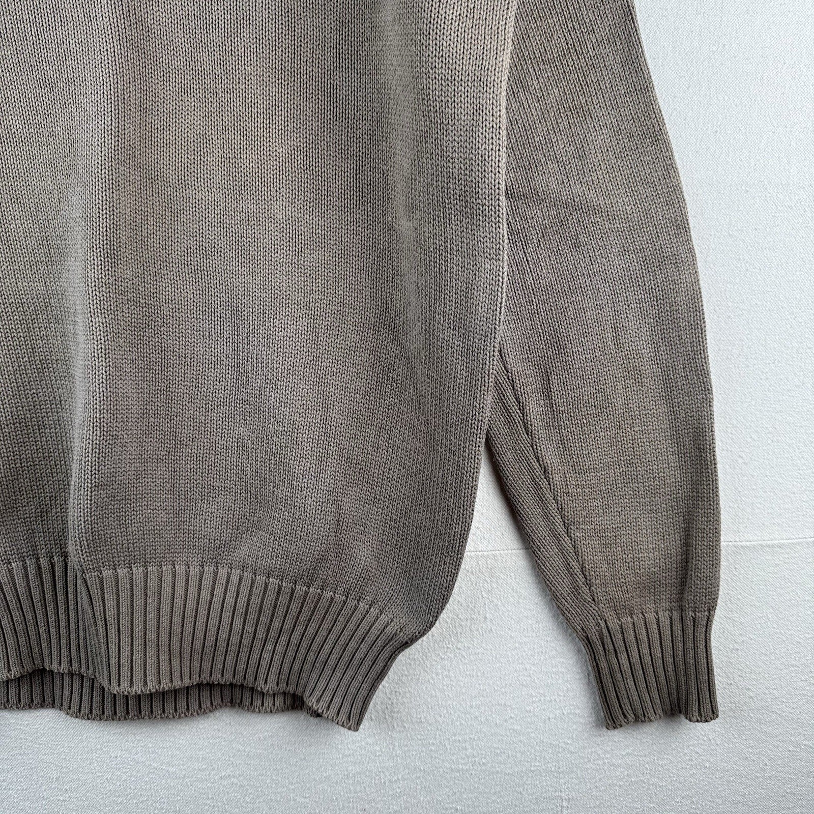 90’s Vtg Land's End Sweater Men L Tall Gray Tan Crew Chunky Knit Cotton Made USA